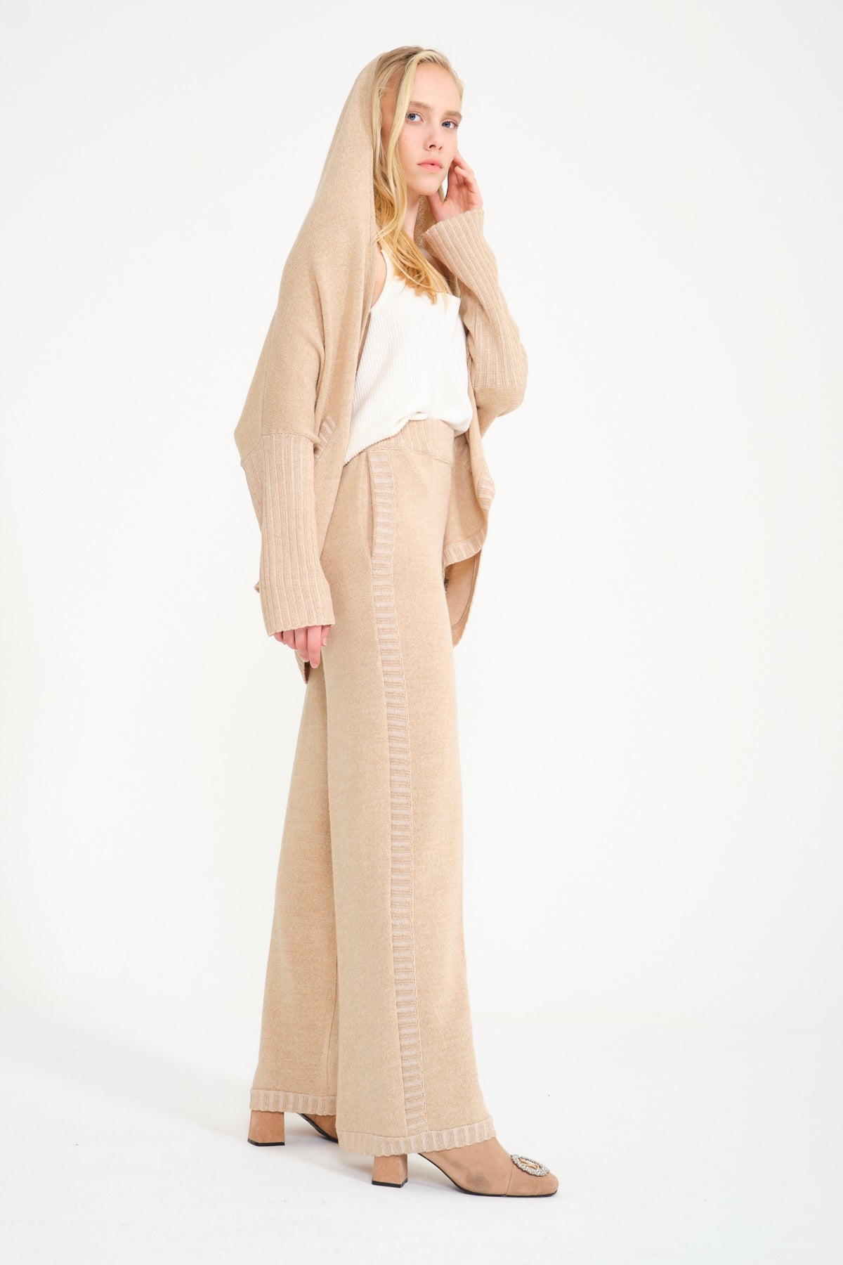 Beige Knit Sweater & Pants Set