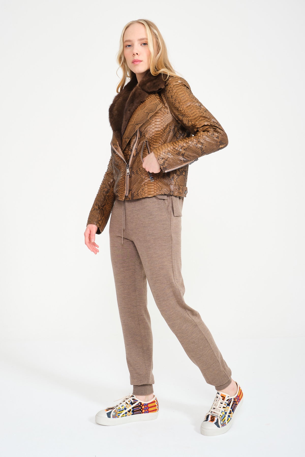 Brown Python Leather Jacket