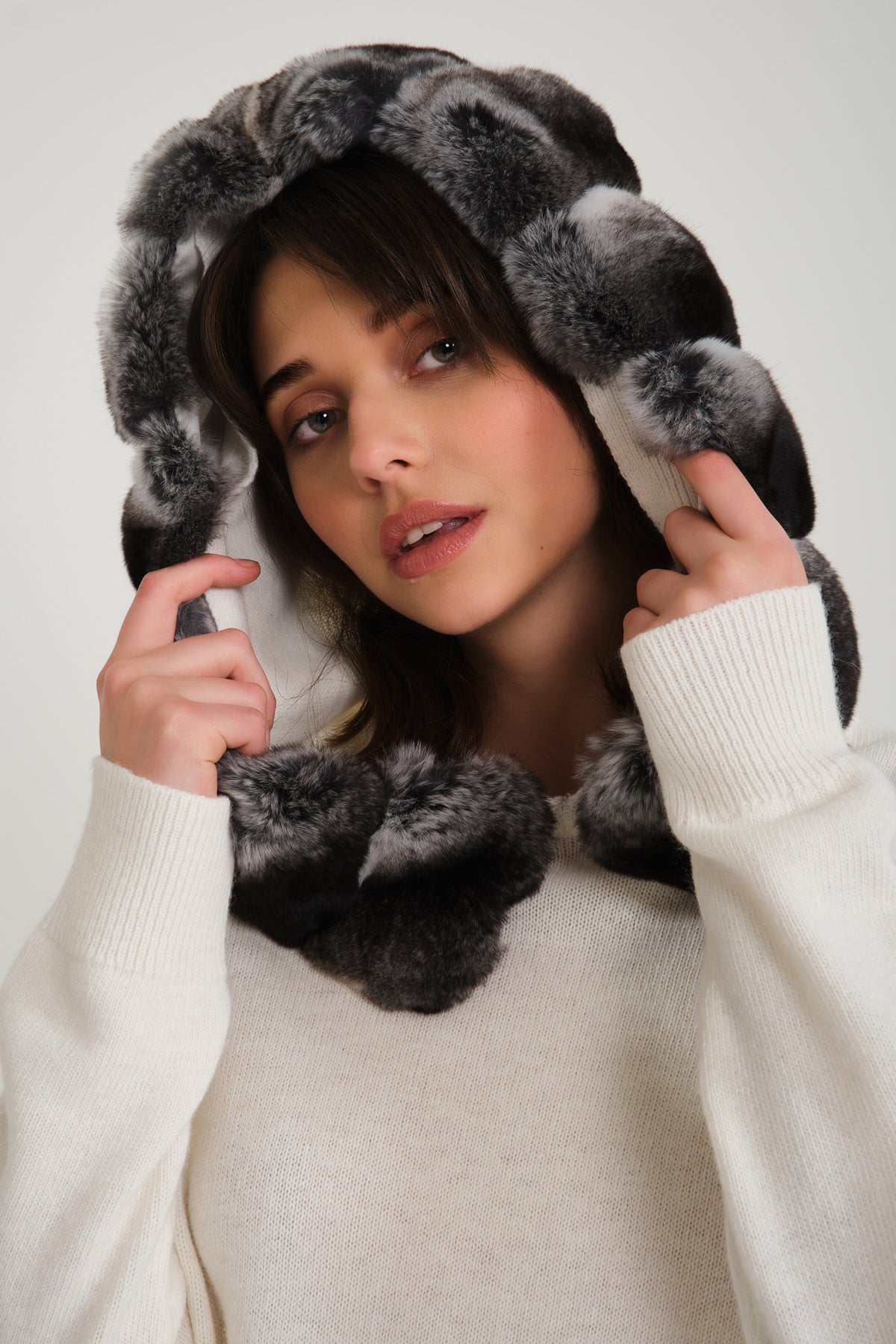 White Chinchilla Fur Lined Knit Set