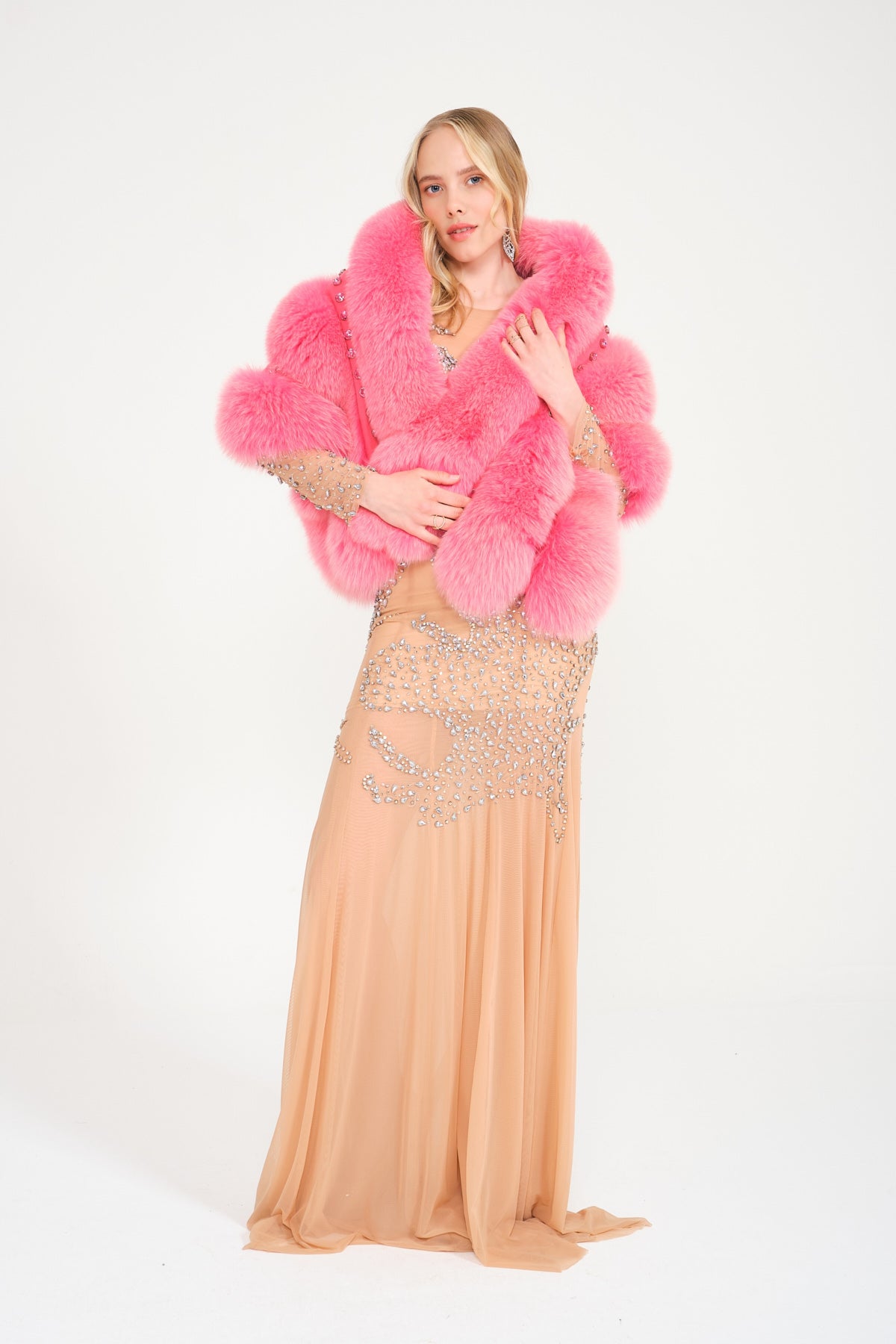 Swarovski Design Pomelo Fox Fur Shawl