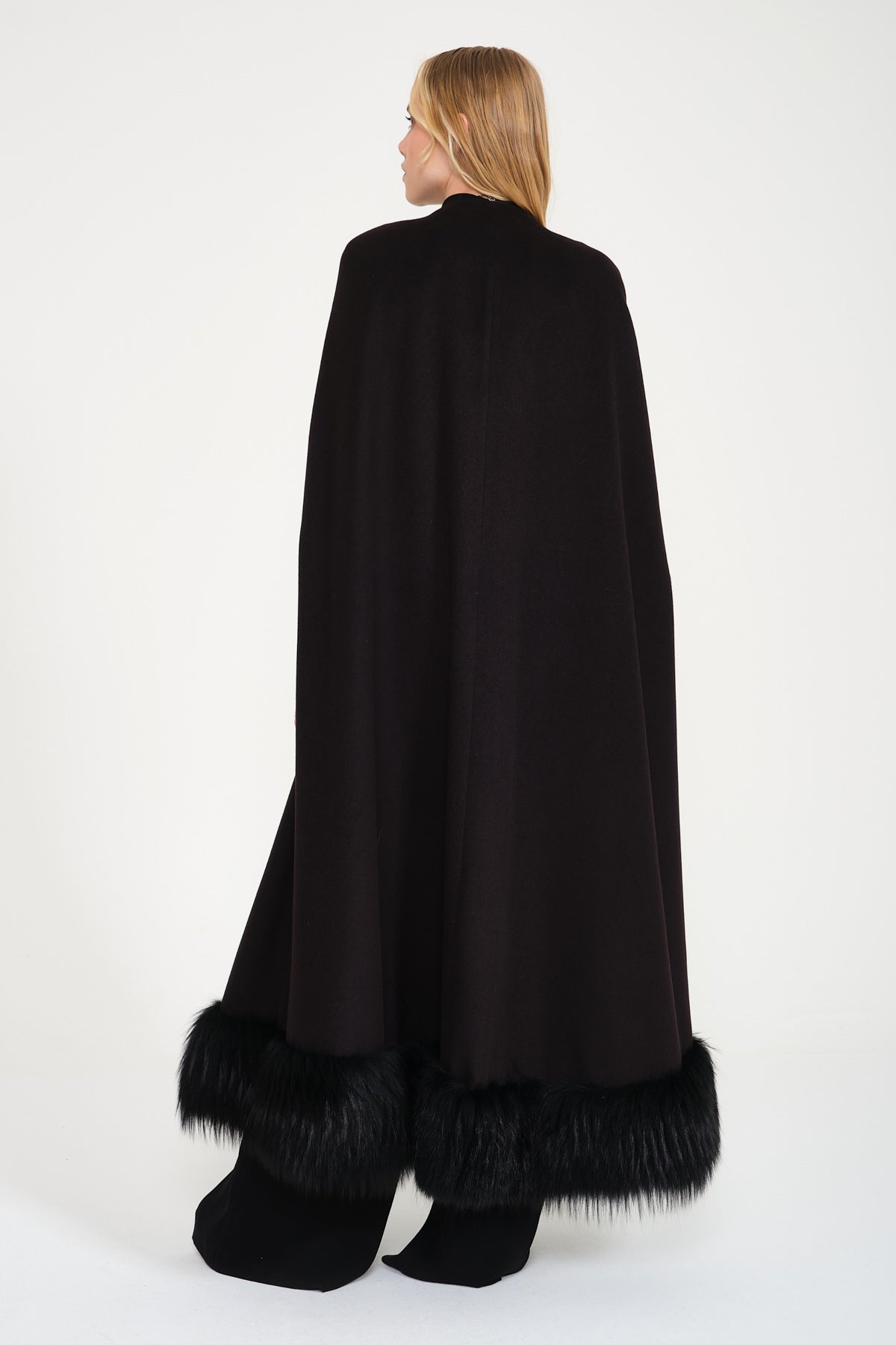 Black Wool Fox Fur Cape