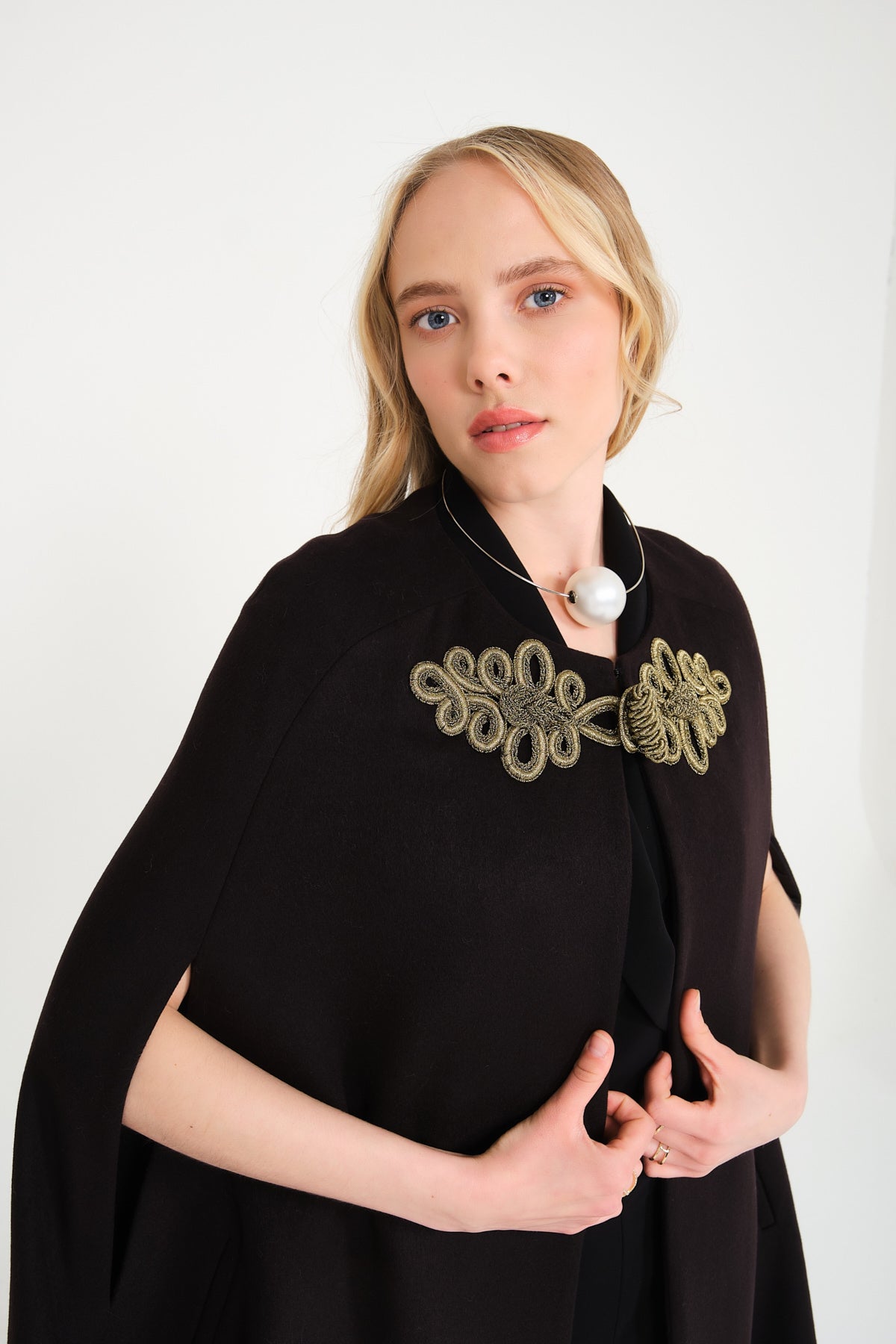 Black Wool Fox Fur Cape