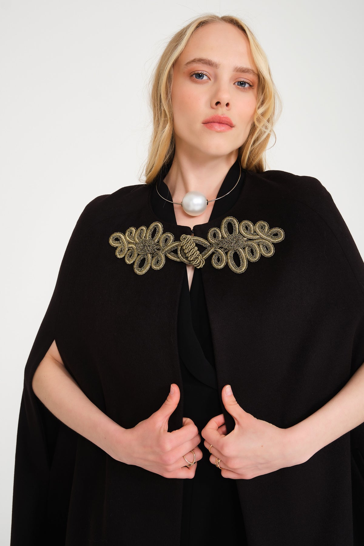 Black Wool Fox Fur Cape