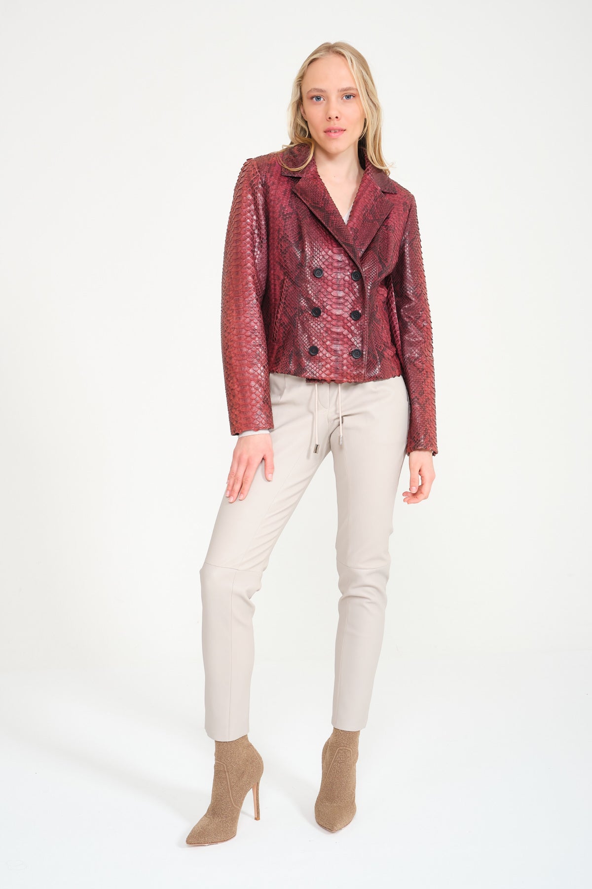 Burgundy Python Leather Jacket