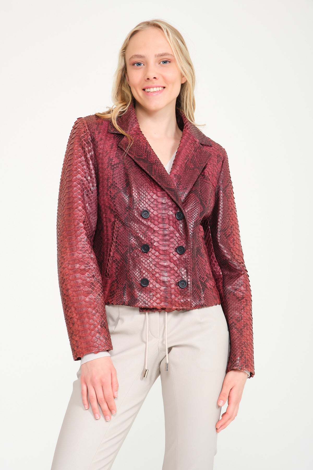 Burgundy Python Leather Jacket