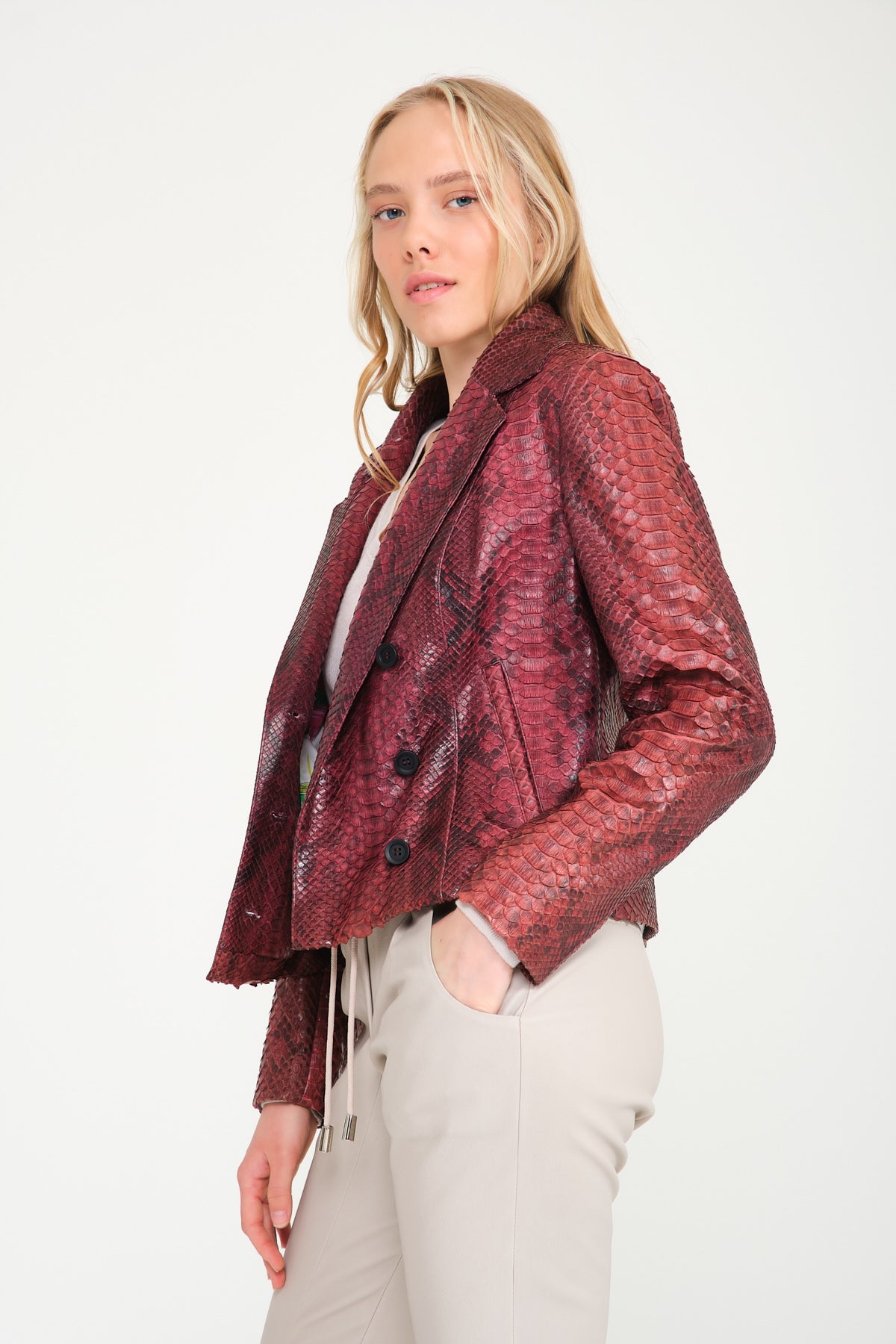 Burgundy Python Leather Jacket