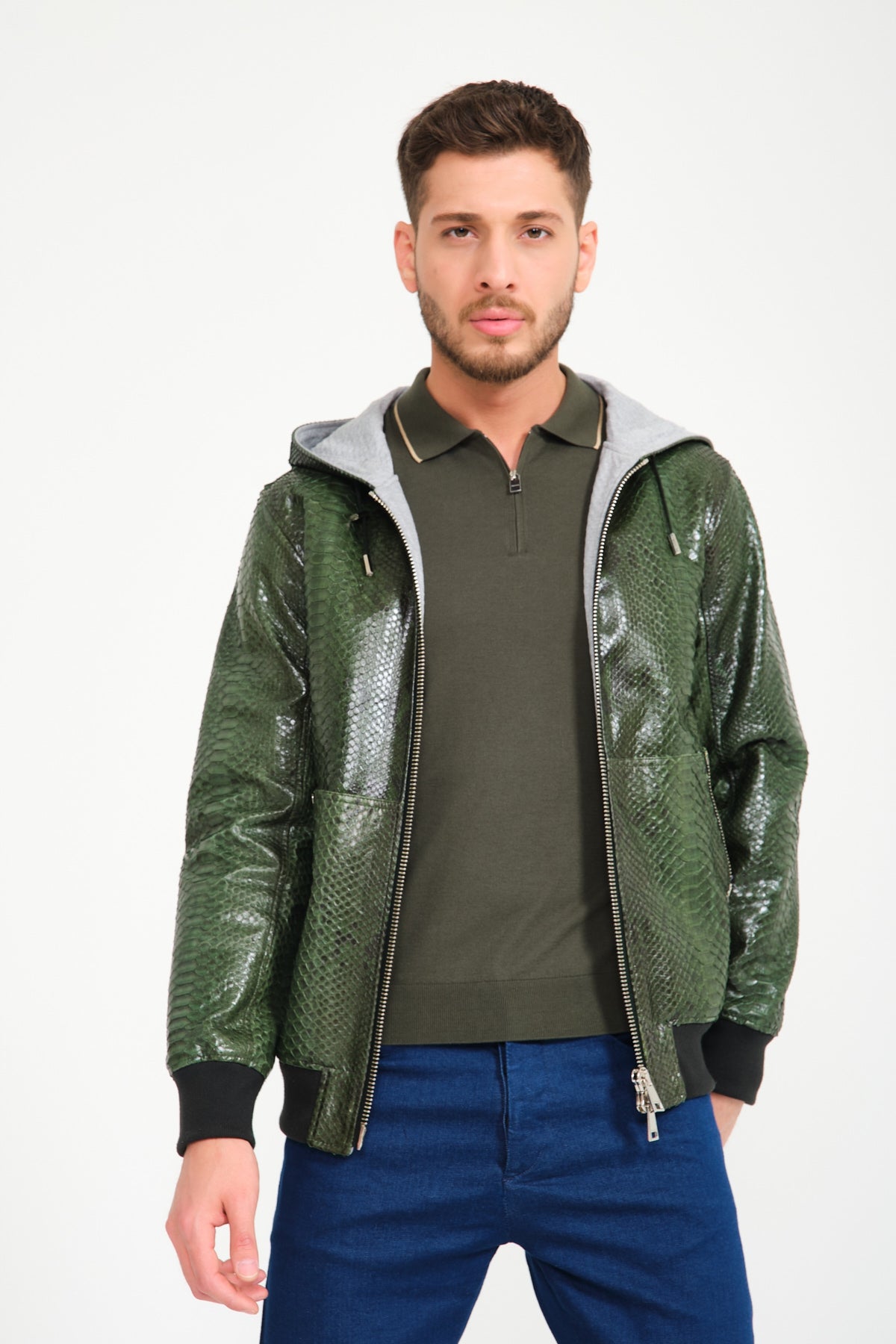 Dark Green Python Leather Jacket