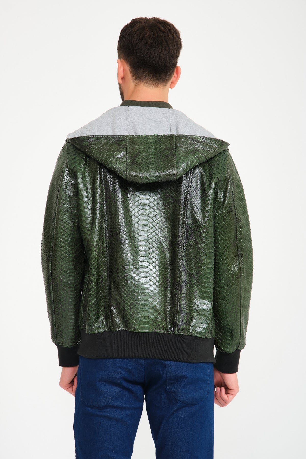 Dark Green Python Leather Jacket