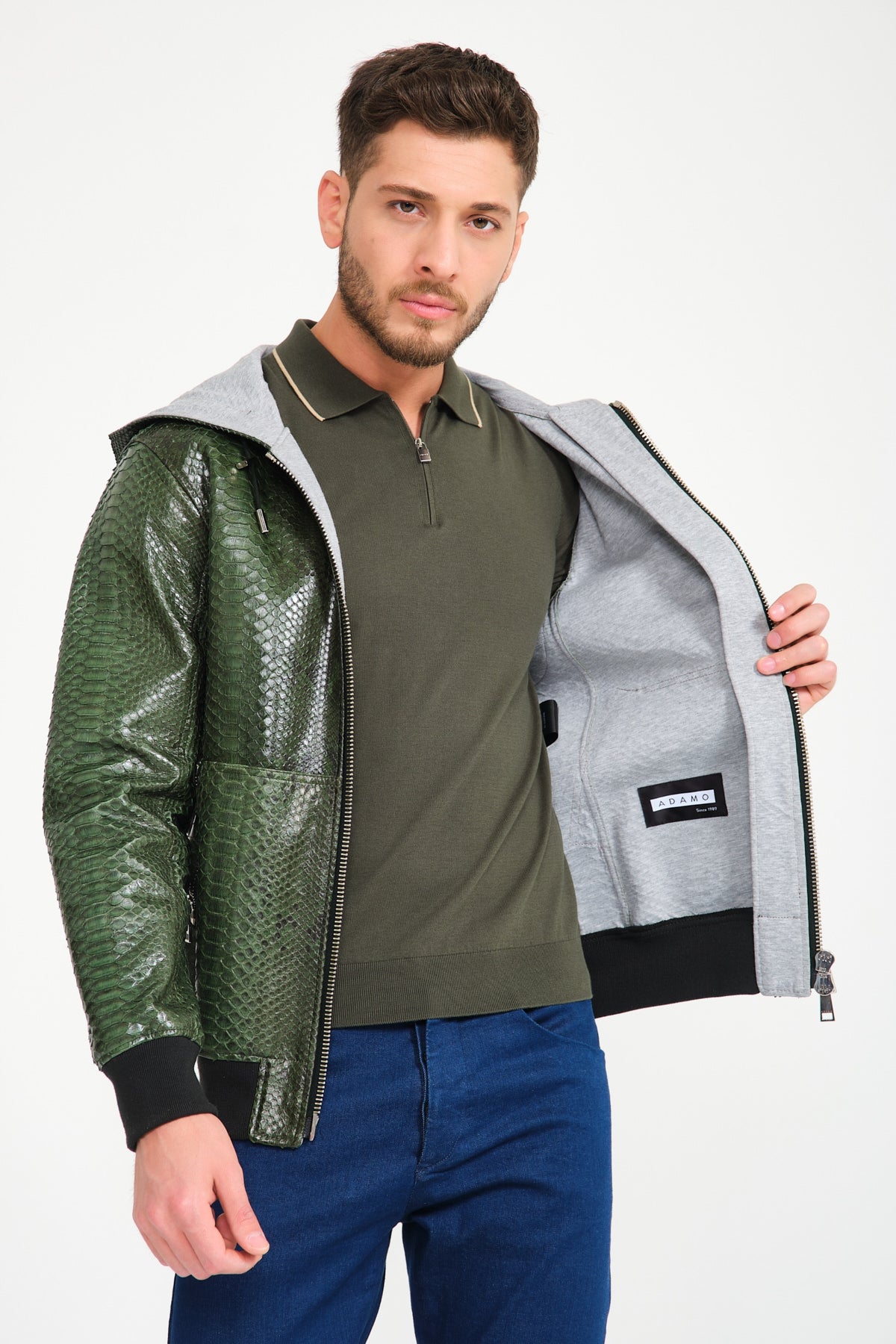 Dark Green Python Leather Jacket