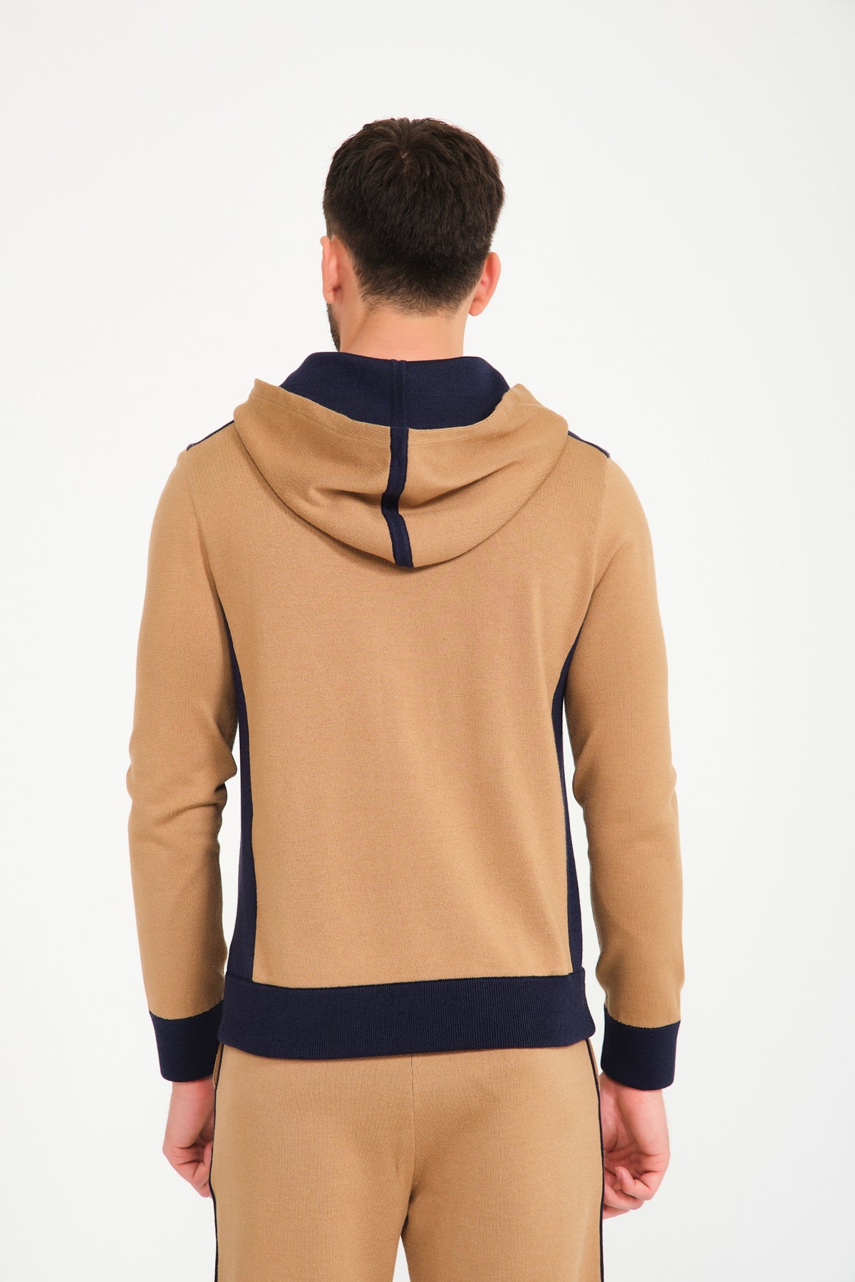 Camel / Dark Blue Zipped Hoodie & Pants Set