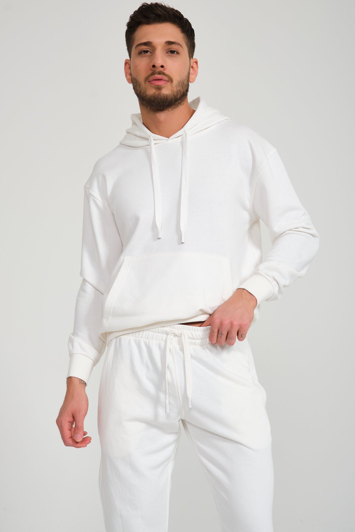 White hoodie shop and sweatpants