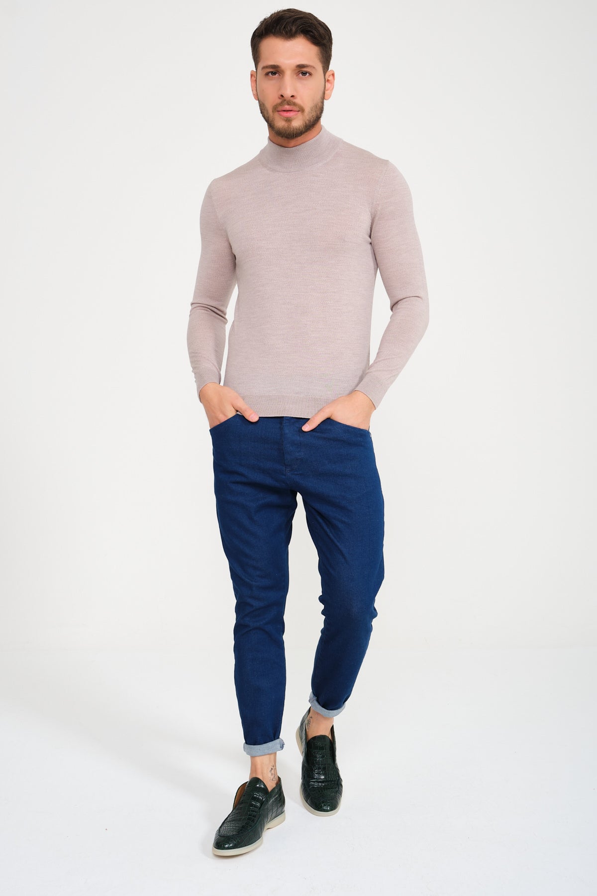Stone Color Wool Knit Sweater