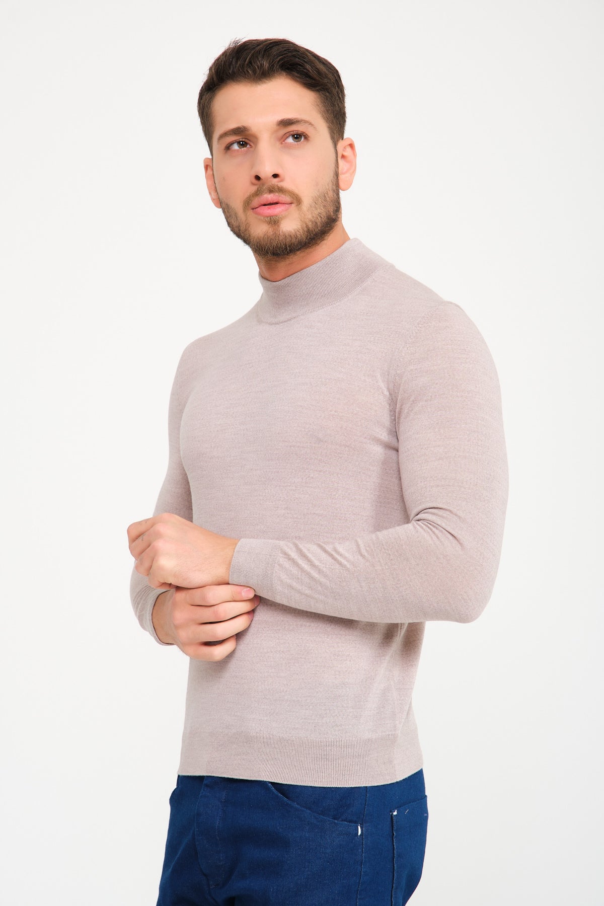 Stone Color Wool Knit Sweater