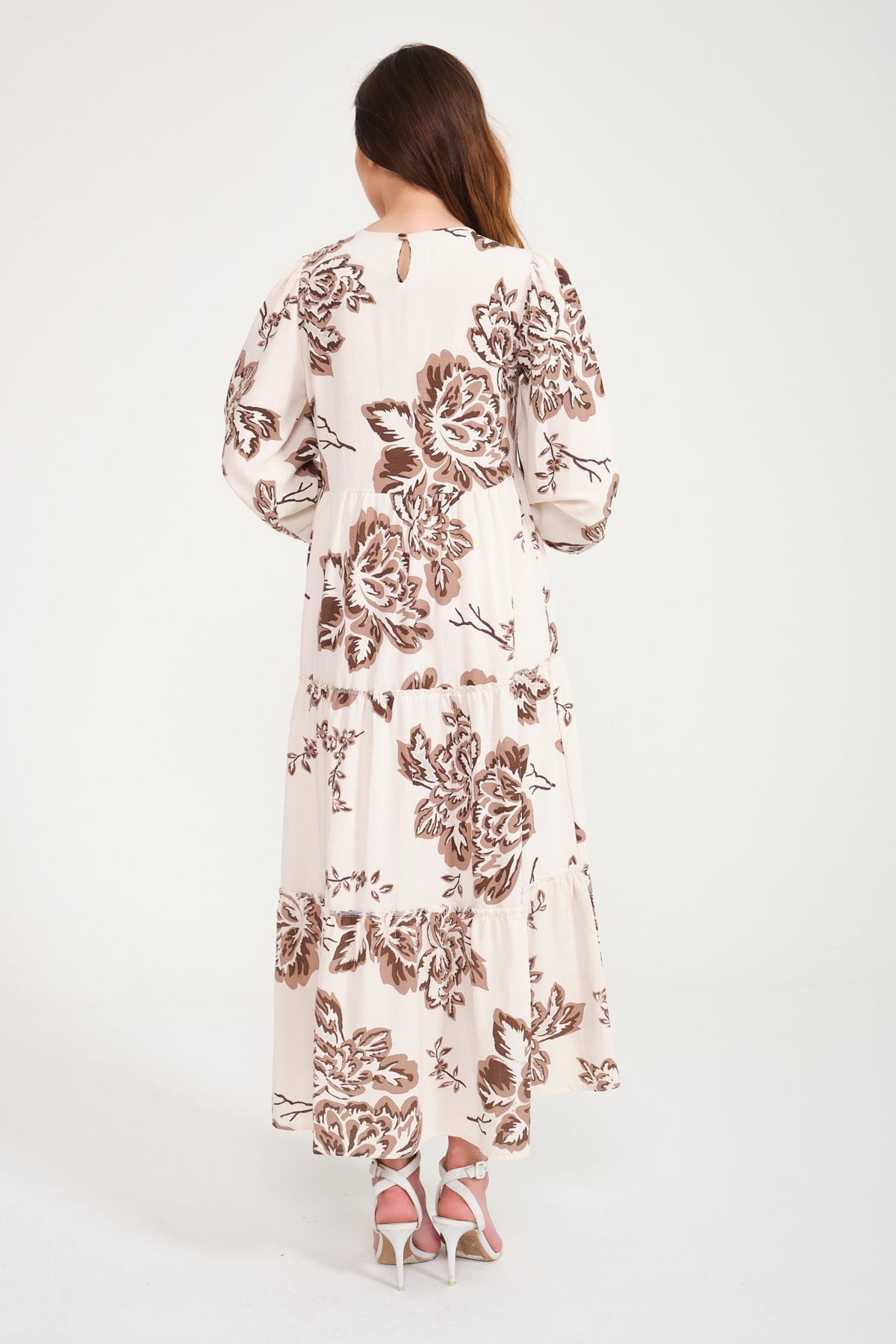 Ecru / Brown Long Cotton Dress