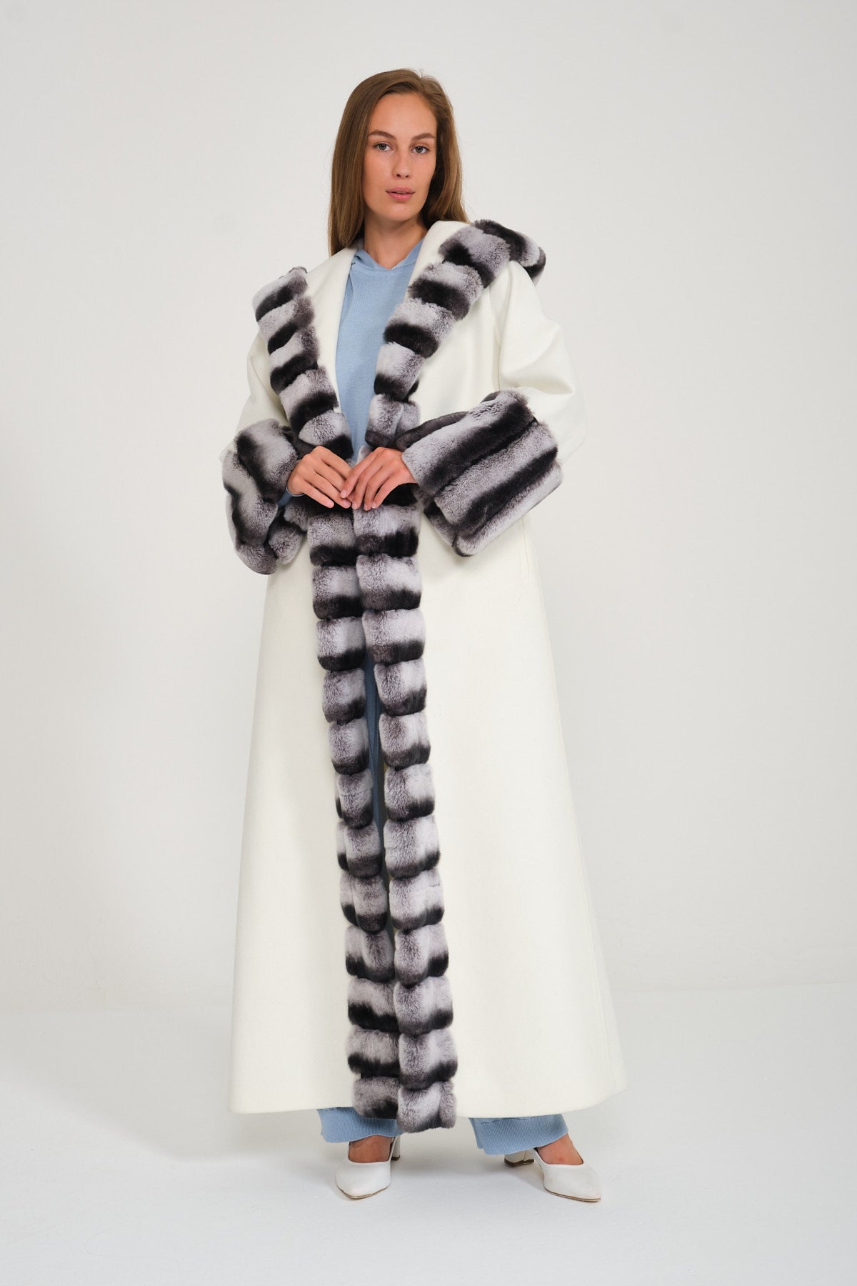 Off White Hooded Wool Rex Fur Abaya