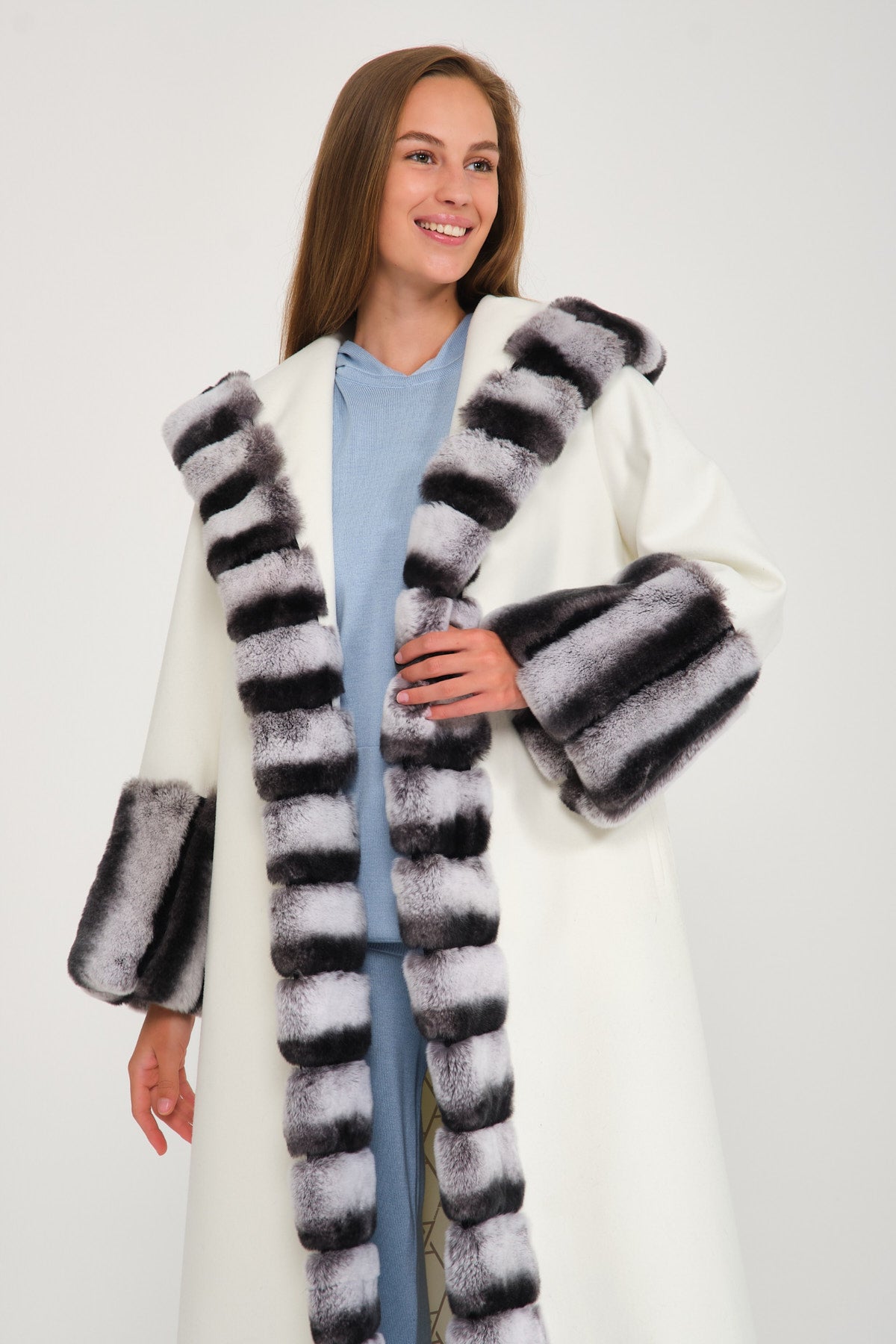 Off White Hooded Wool Rex Fur Abaya