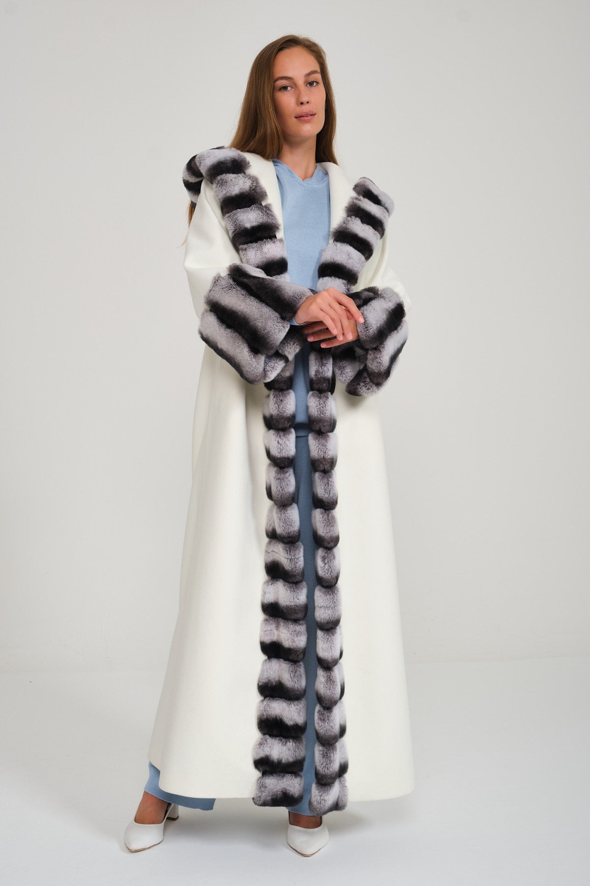 Off White Hooded Wool Rex Fur Abaya