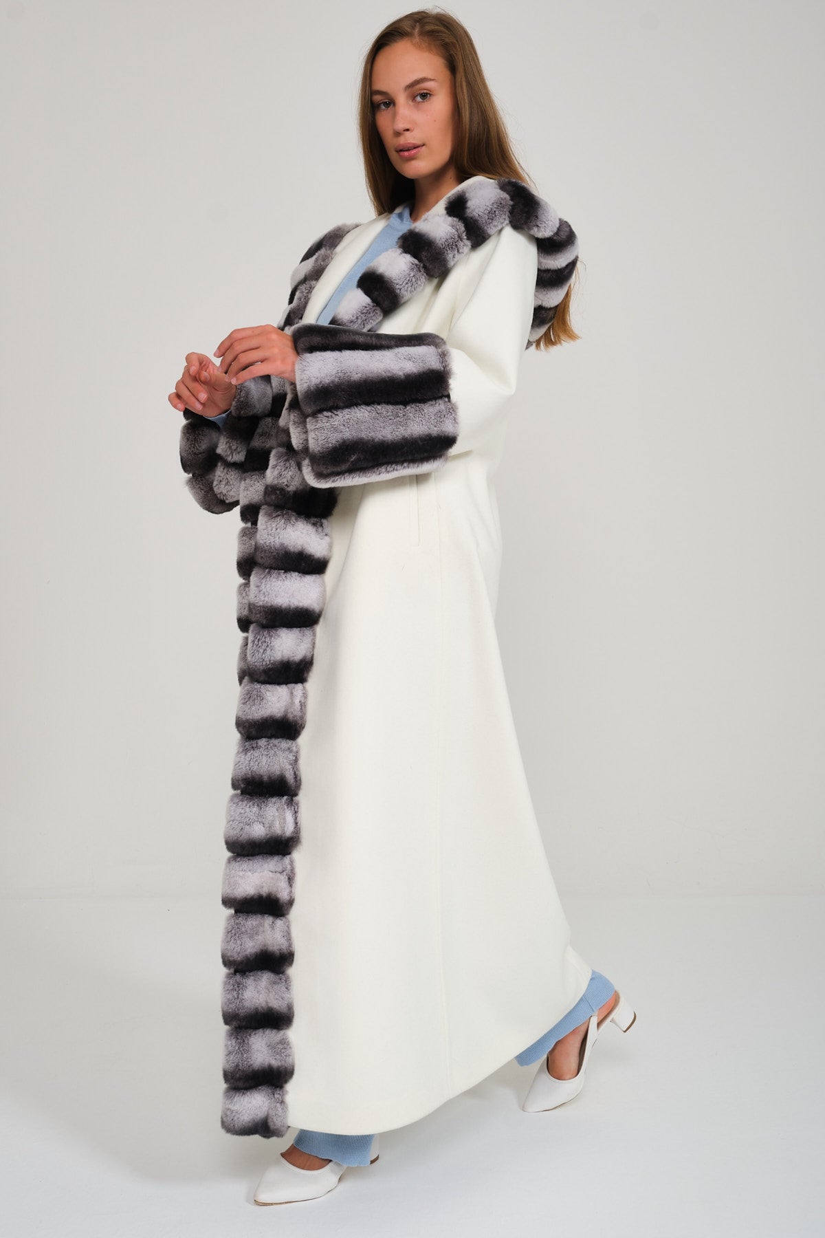 Off White Hooded Wool Rex Fur Abaya