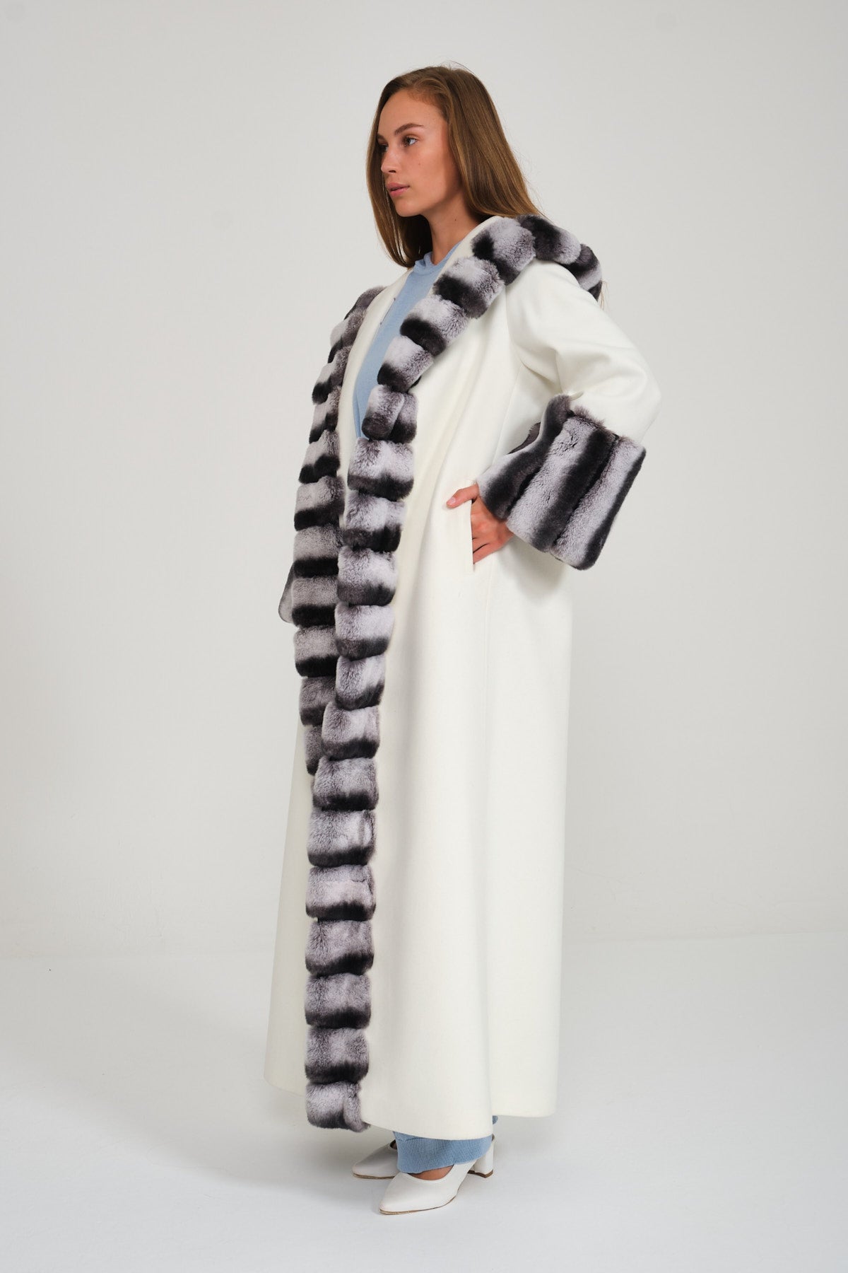 Off White Hooded Wool Rex Fur Abaya