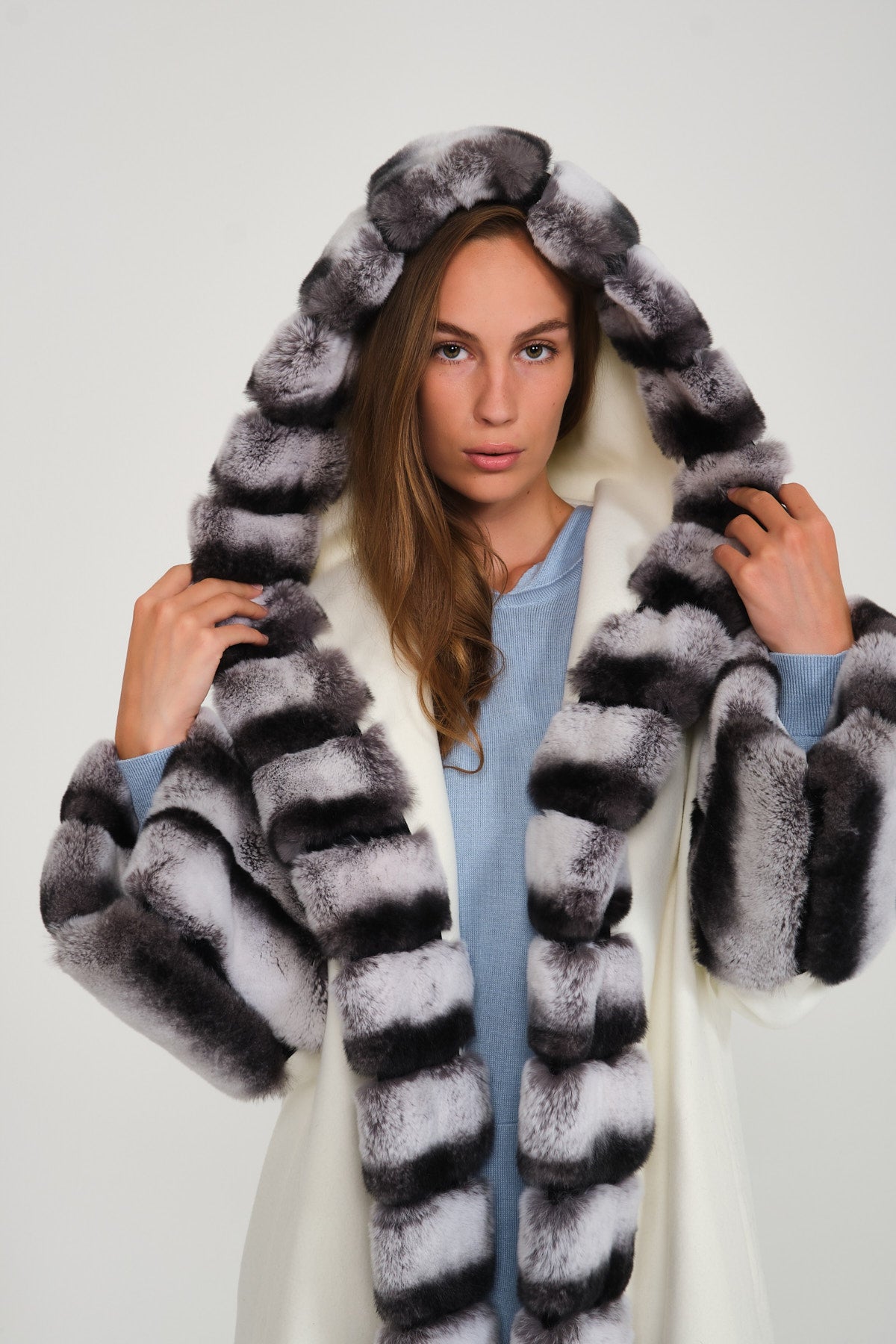 Off White Hooded Wool Rex Fur Abaya