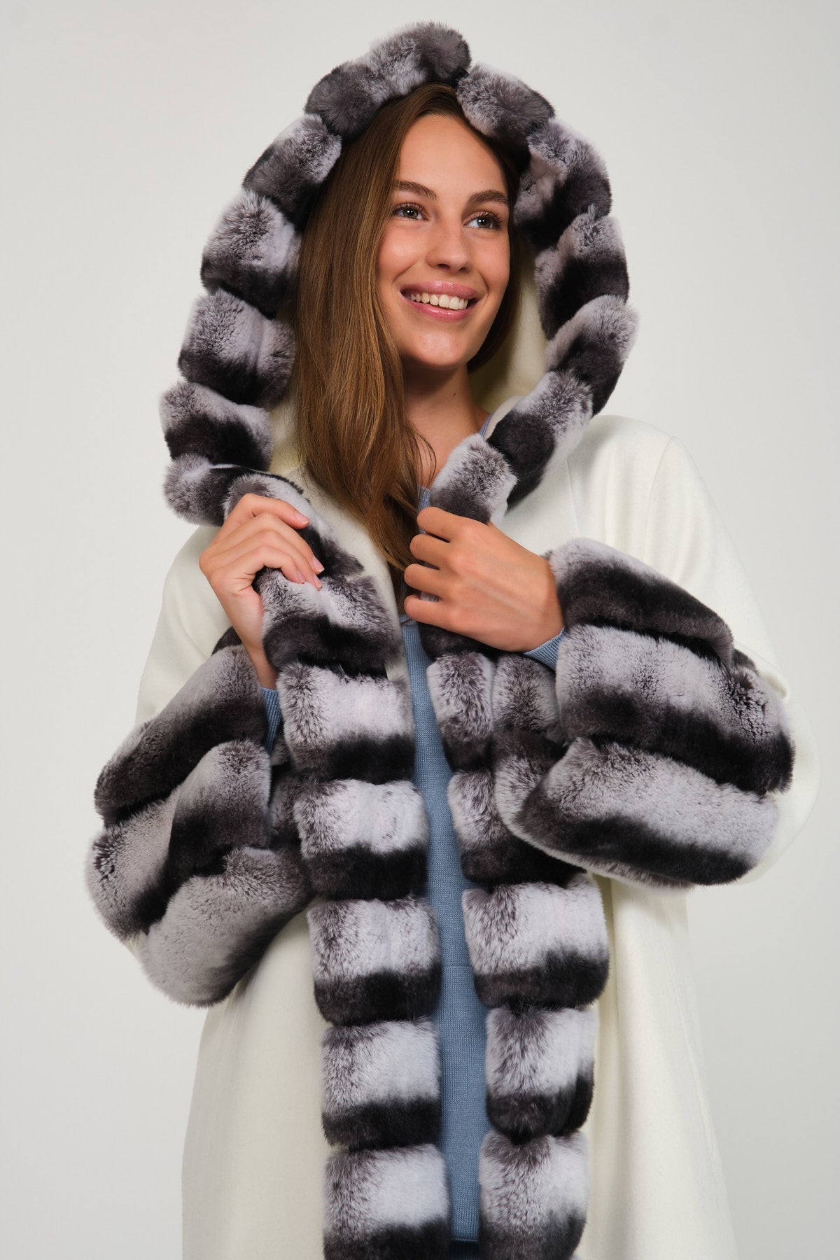 Off White Hooded Wool Rex Fur Abaya