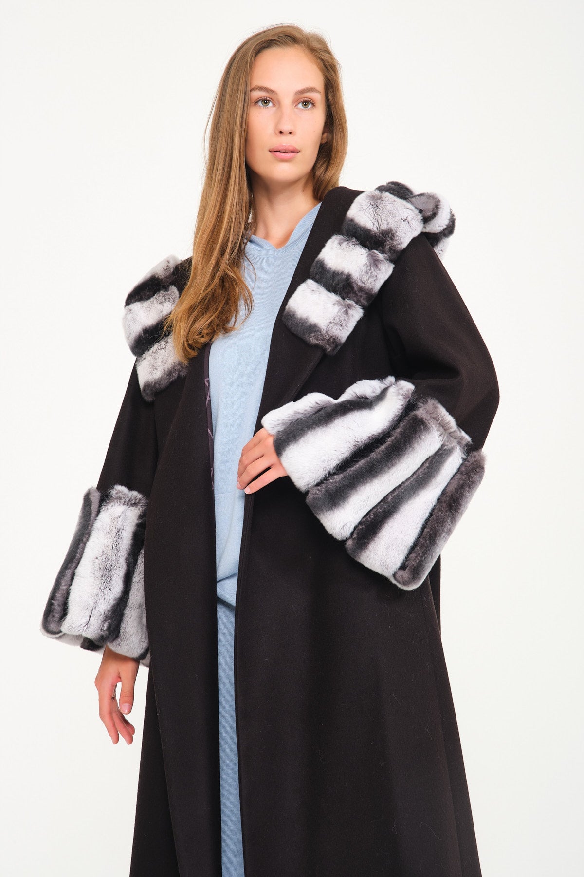 Black Hooded Wool Rex Fur Abaya