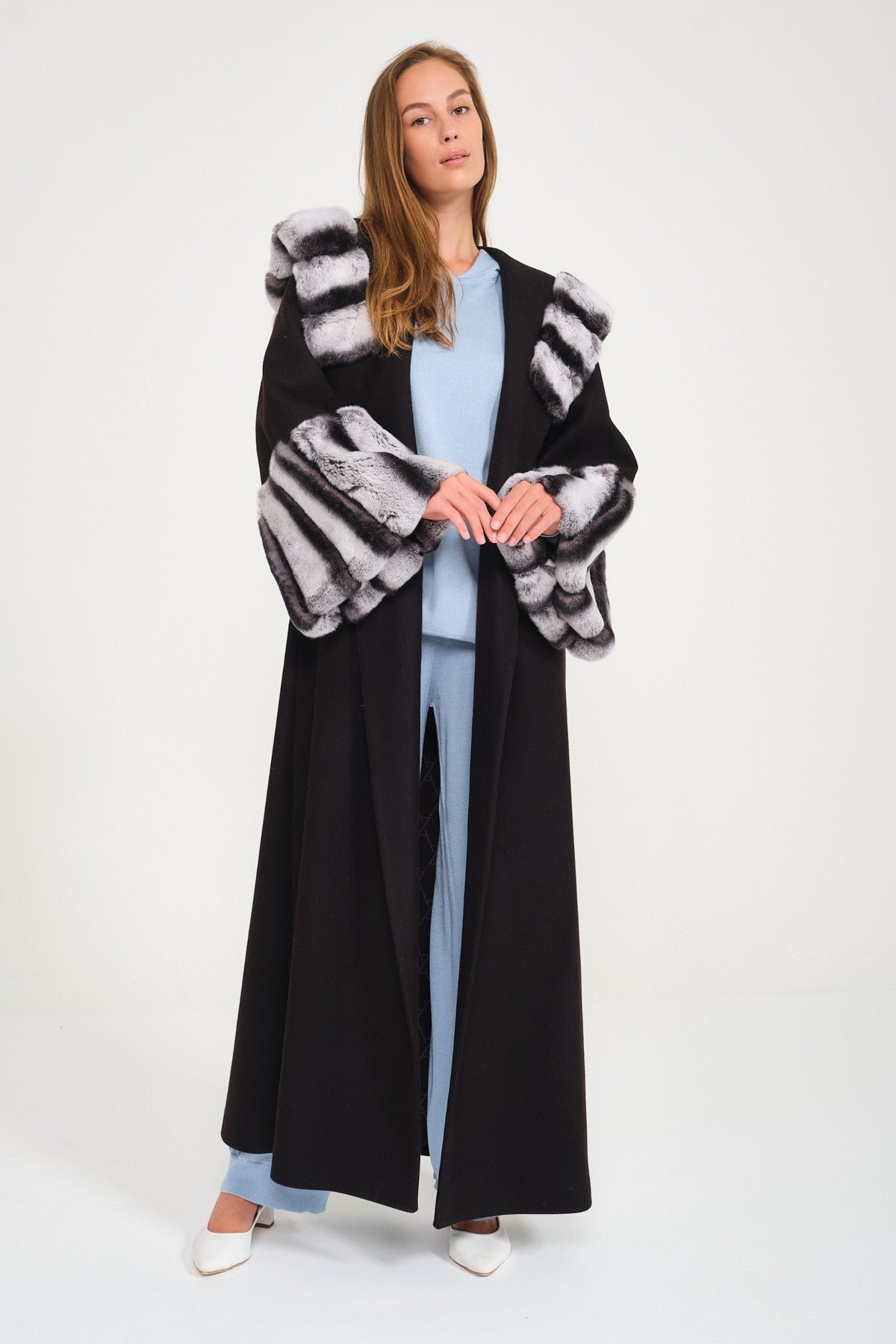 Black Hooded Wool Rex Fur Abaya