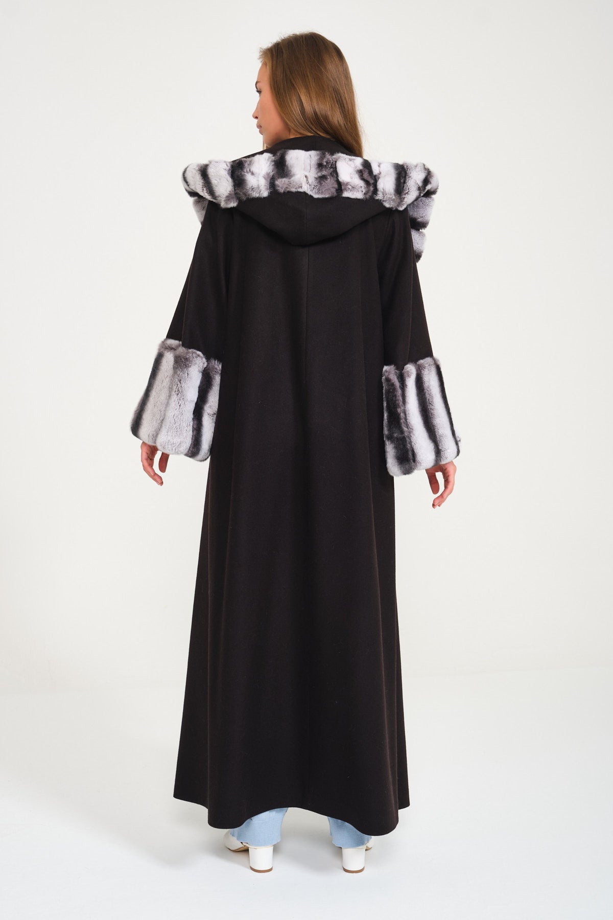 Black Hooded Wool Rex Fur Abaya
