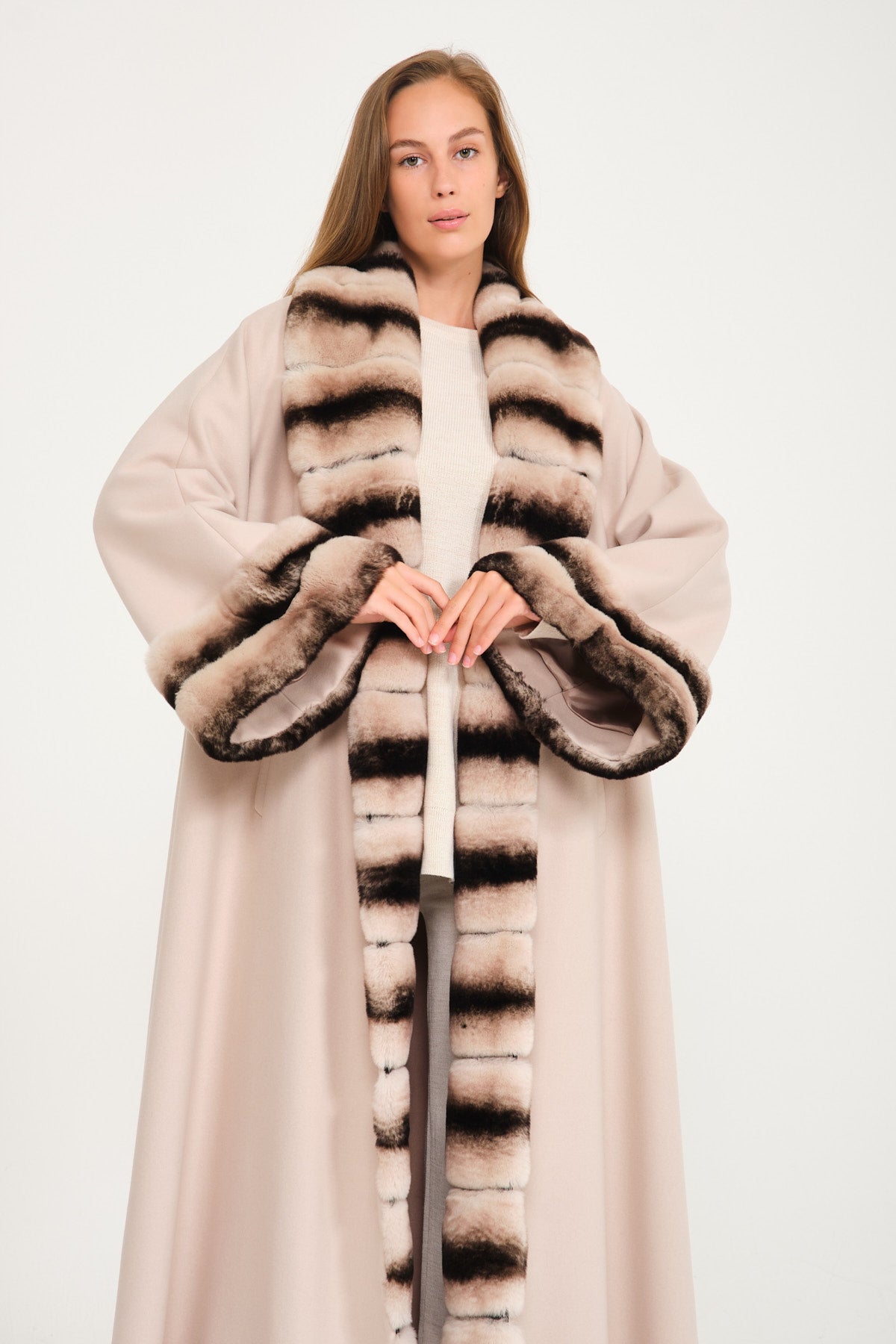 Sand Beige Wool Rex Fur Abaya