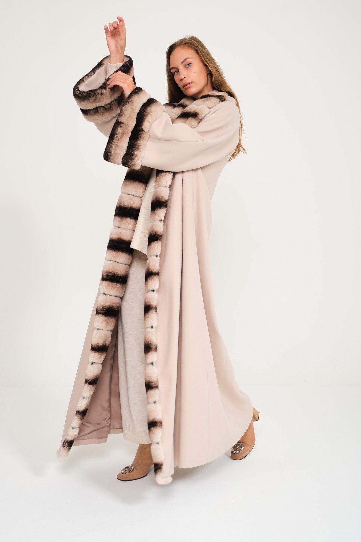 Sand Beige Wool Rex Fur Abaya