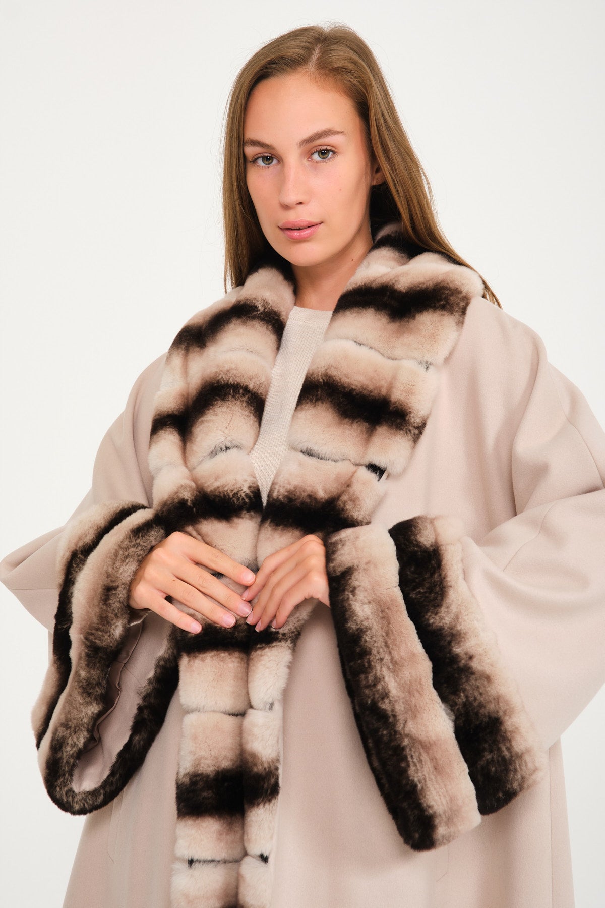 Sand Beige Wool Rex Fur Abaya