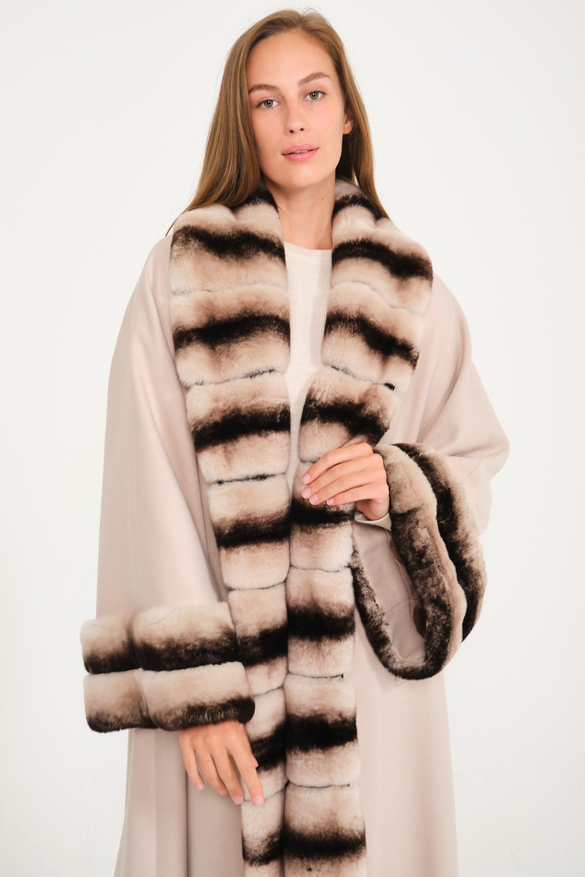 Sand Beige Wool Rex Fur Abaya