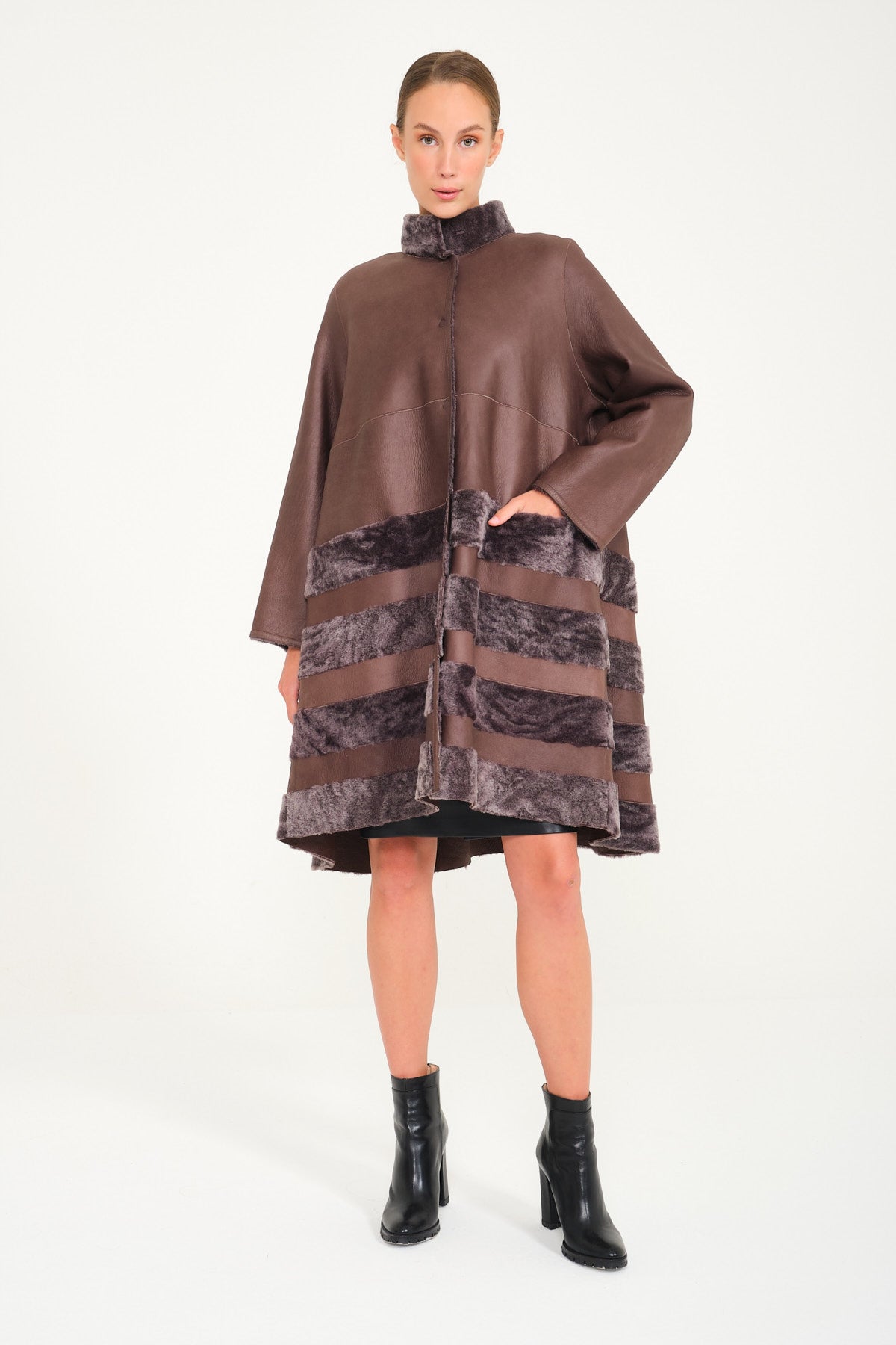 Brown Double Face Long Leather Coat