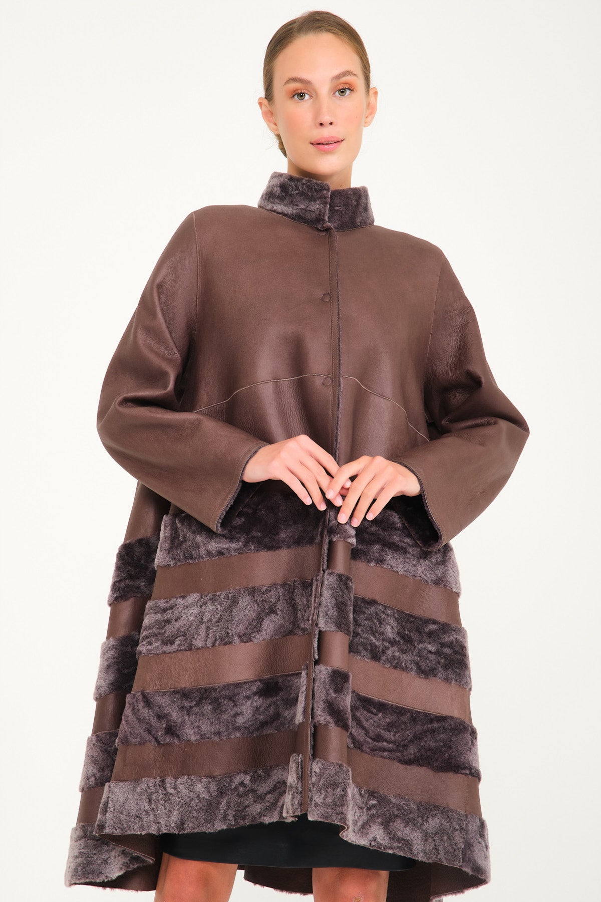 Brown Double Face Long Leather Coat