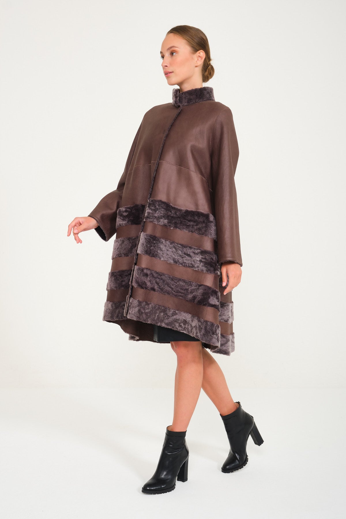 Brown Double Face Long Leather Coat