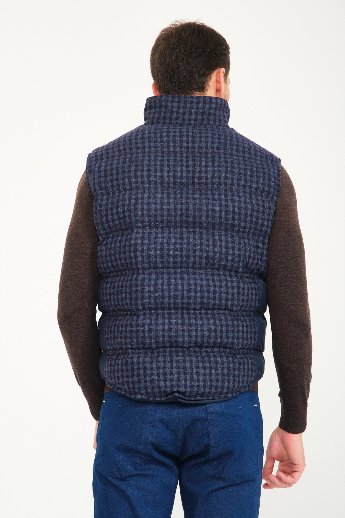 Dark Blue Plaid Pattern Wool Vest