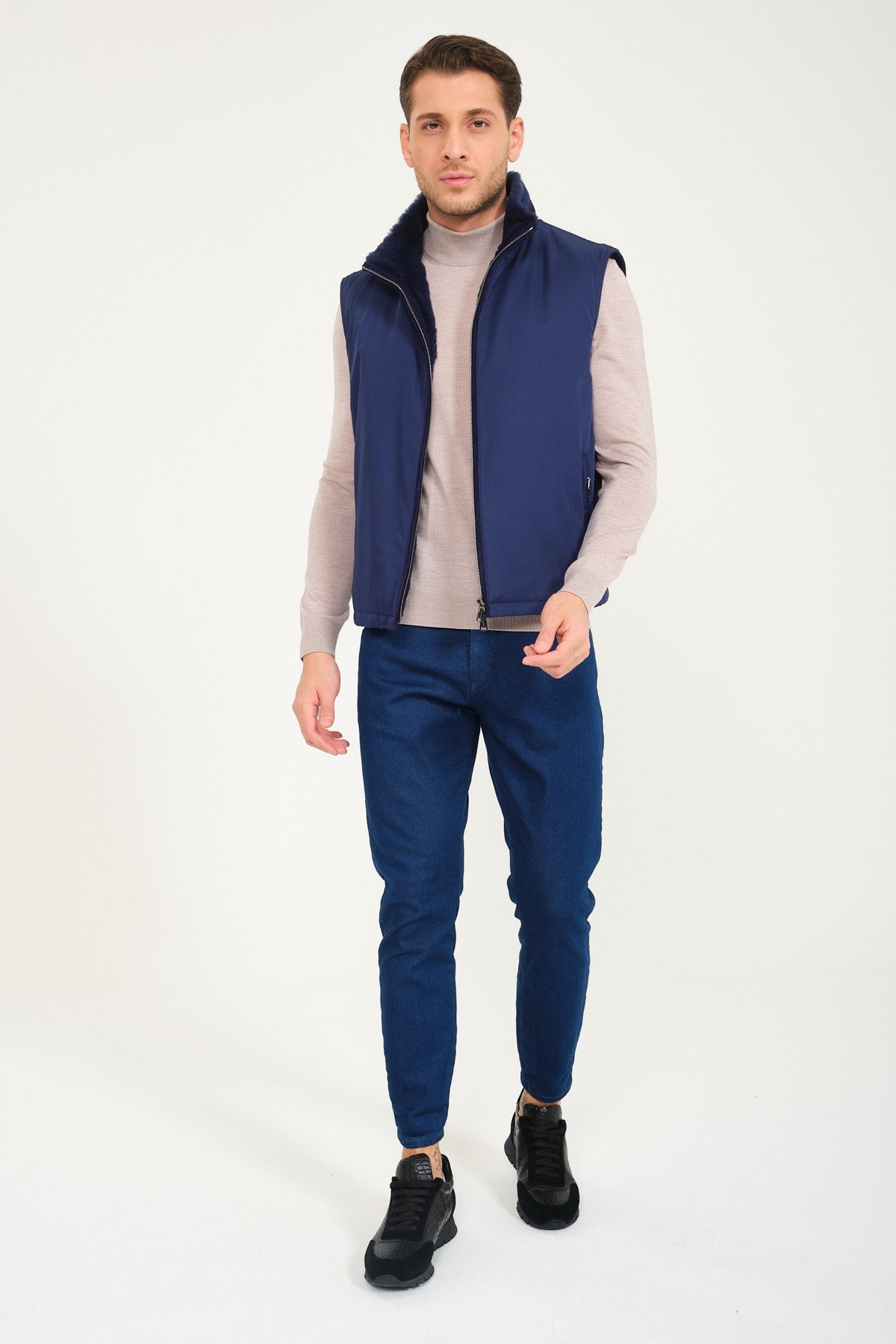Night Blue Waterproof & Rex Fur Vest