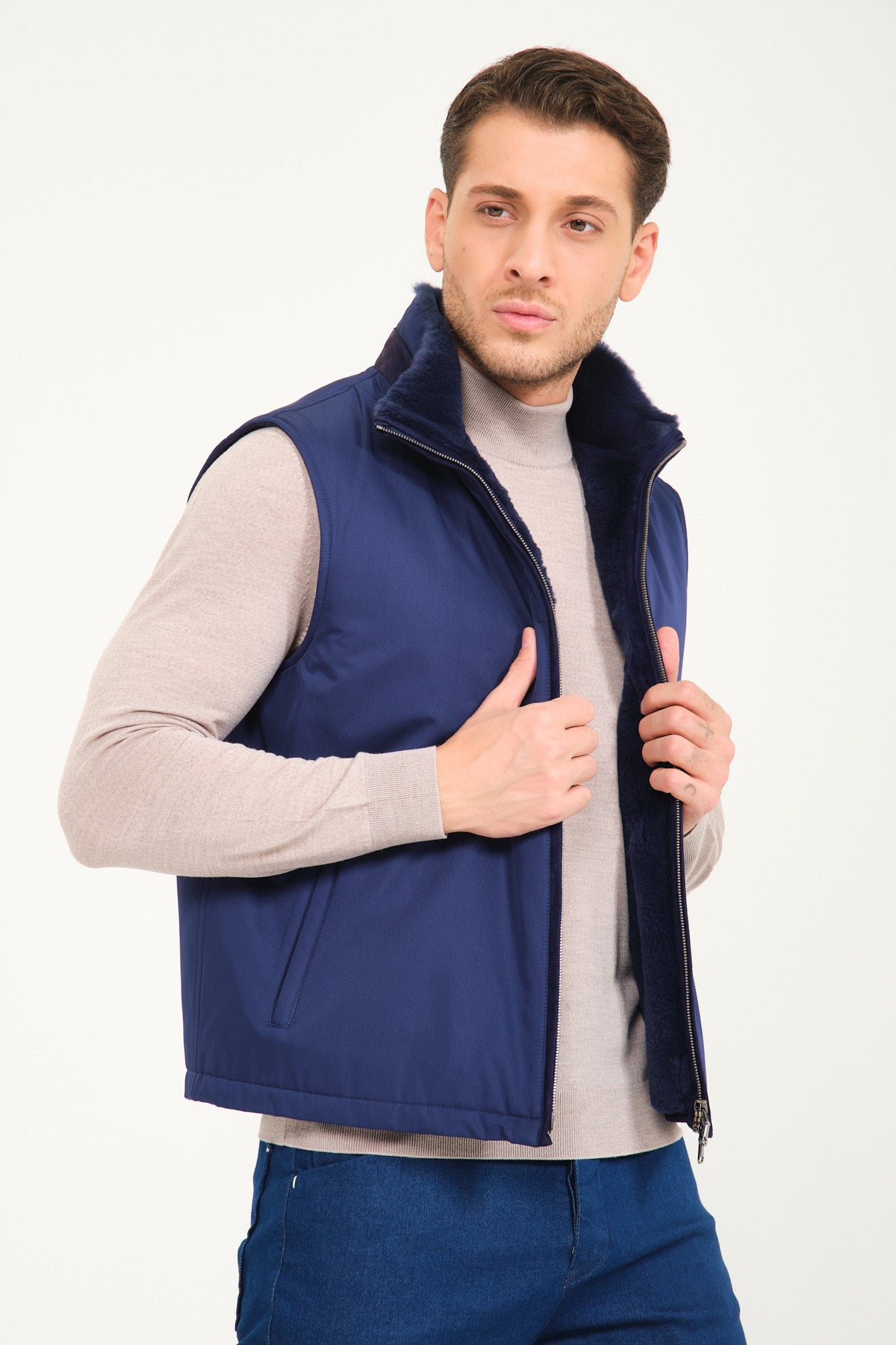 Night Blue Waterproof & Rex Fur Vest