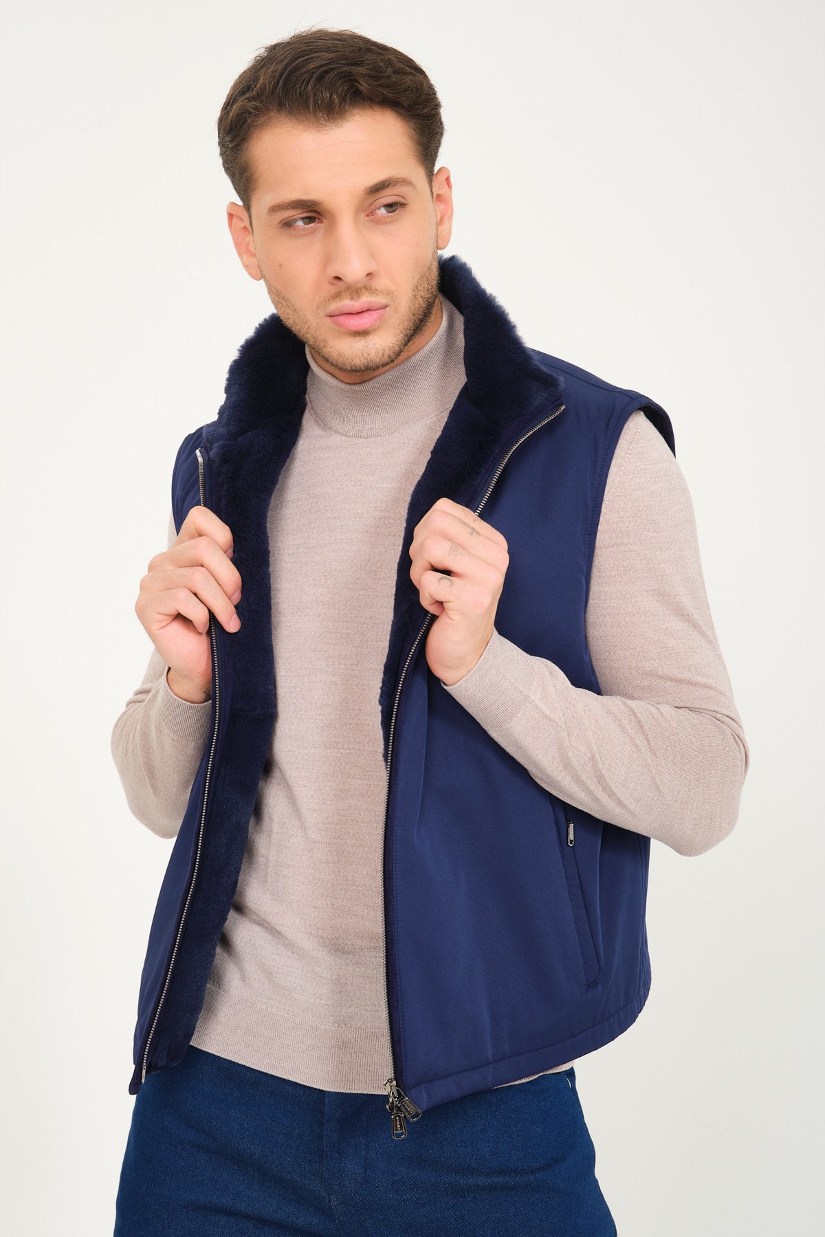 Night Blue Waterproof & Rex Fur Vest