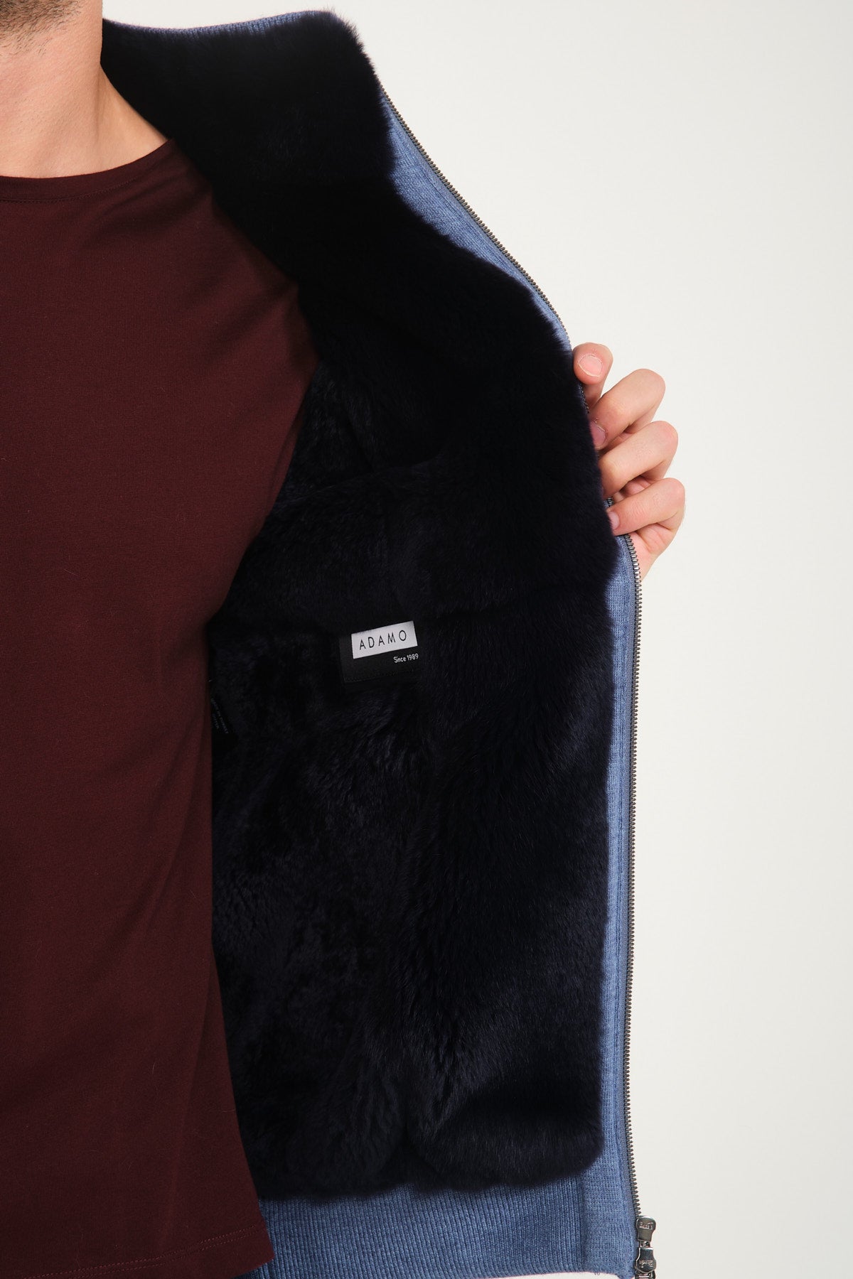Light Blue Wool & Rex Fur Knit Cardigan