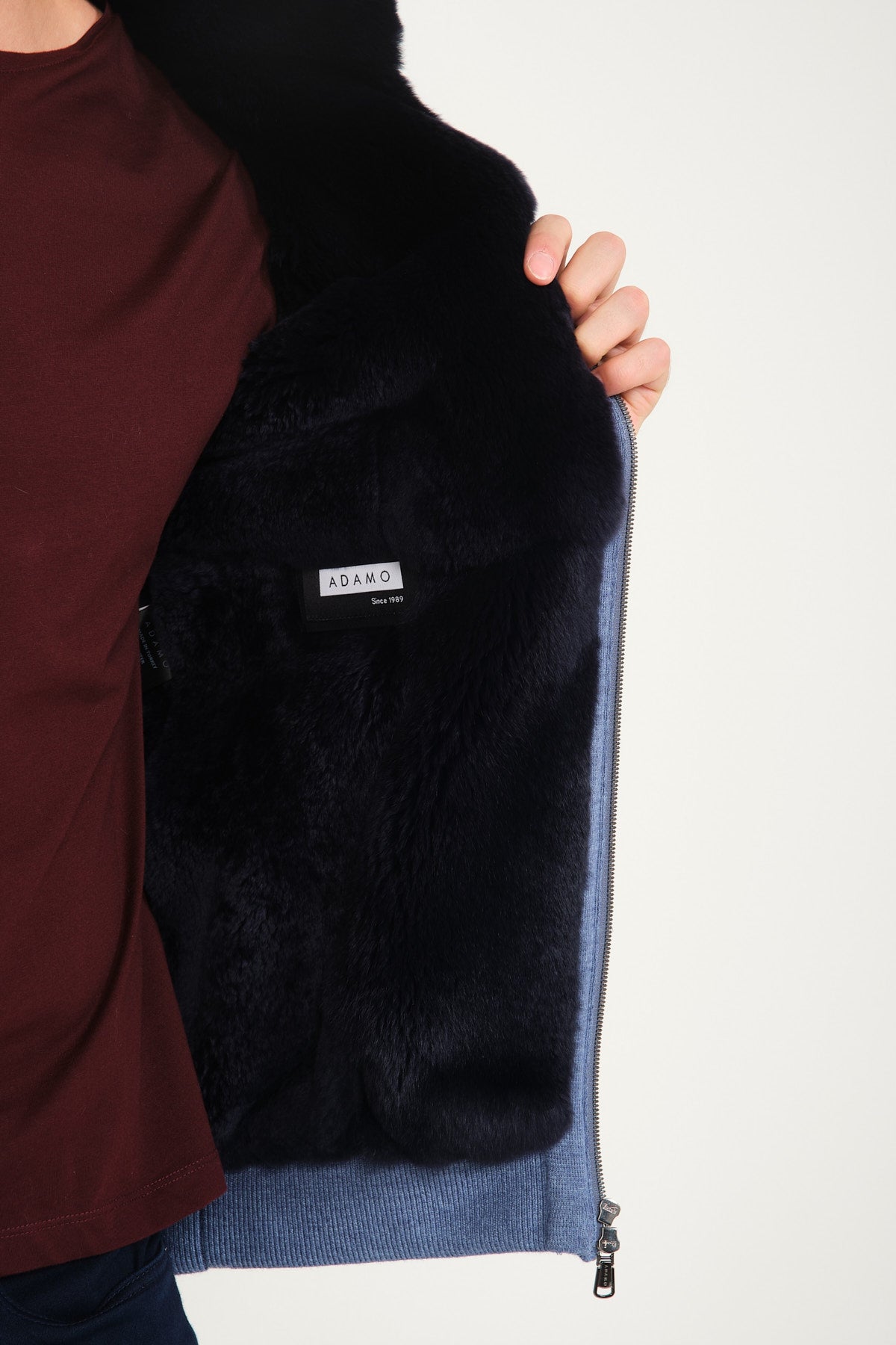 Light Blue Wool & Rex Fur Knit Cardigan