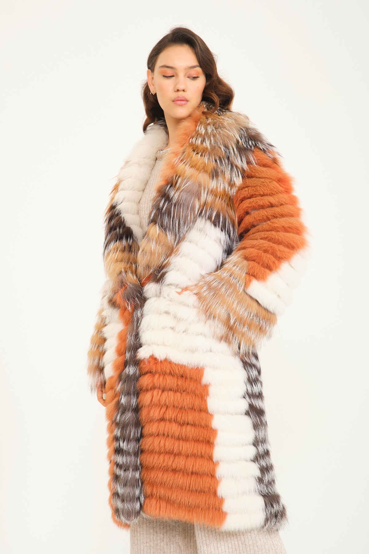 Multicolor fox shop fur coat