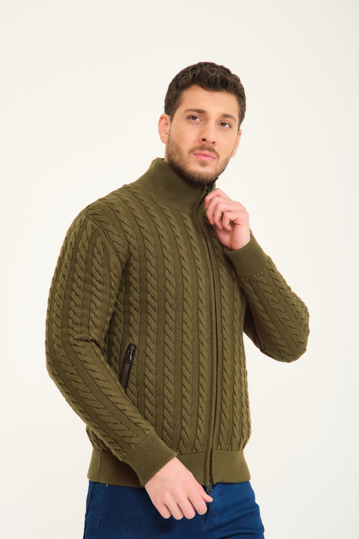 Brown Wool & Rex Fur Knit Cardigan