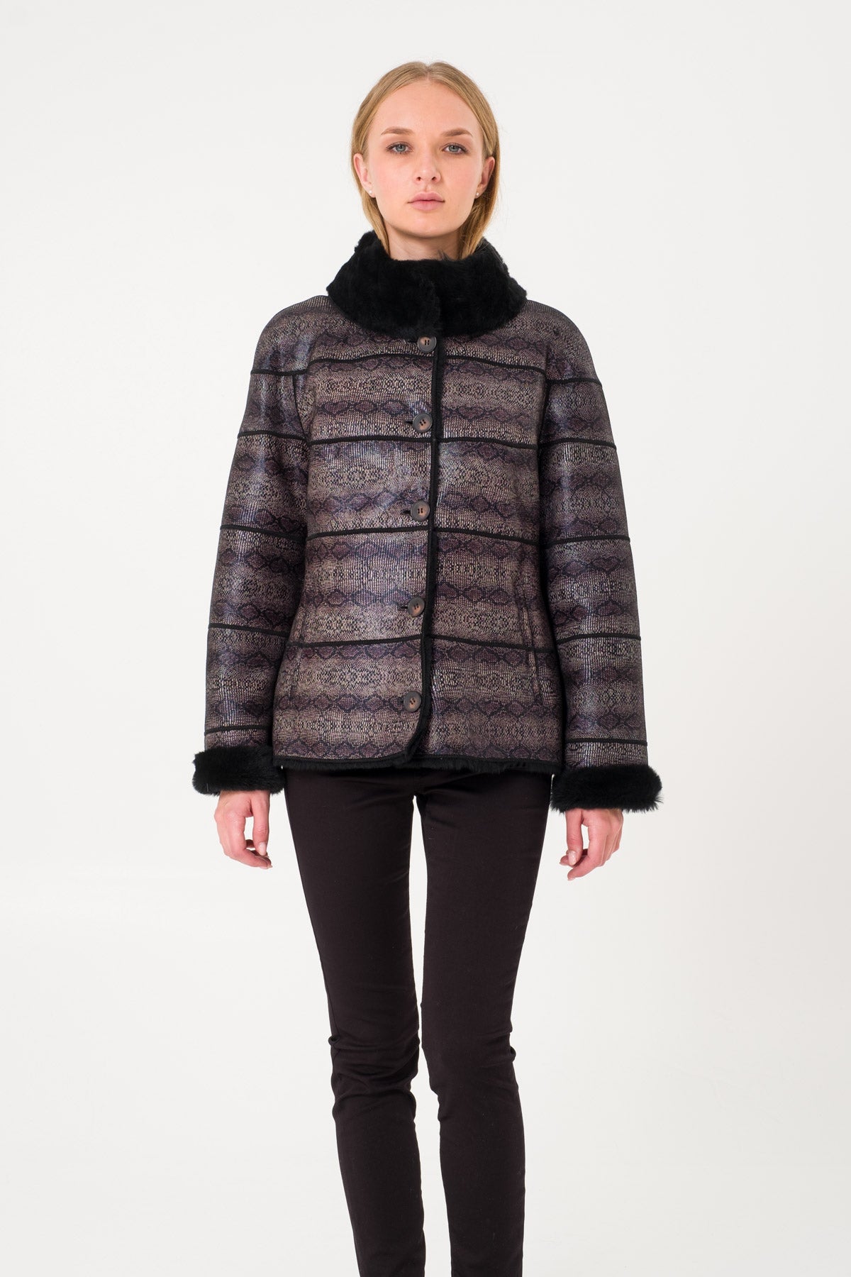Black Reptile Print Leather Jacket