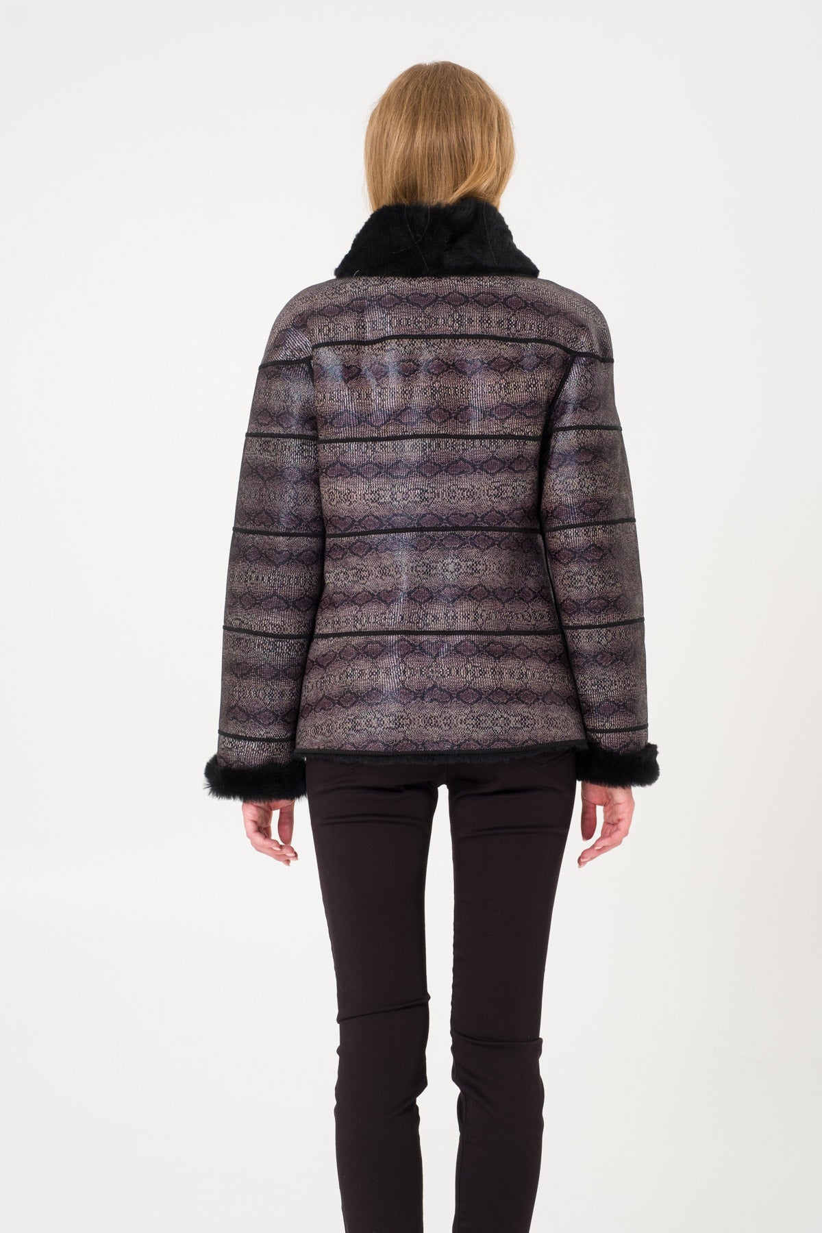 Black Reptile Print Leather Jacket