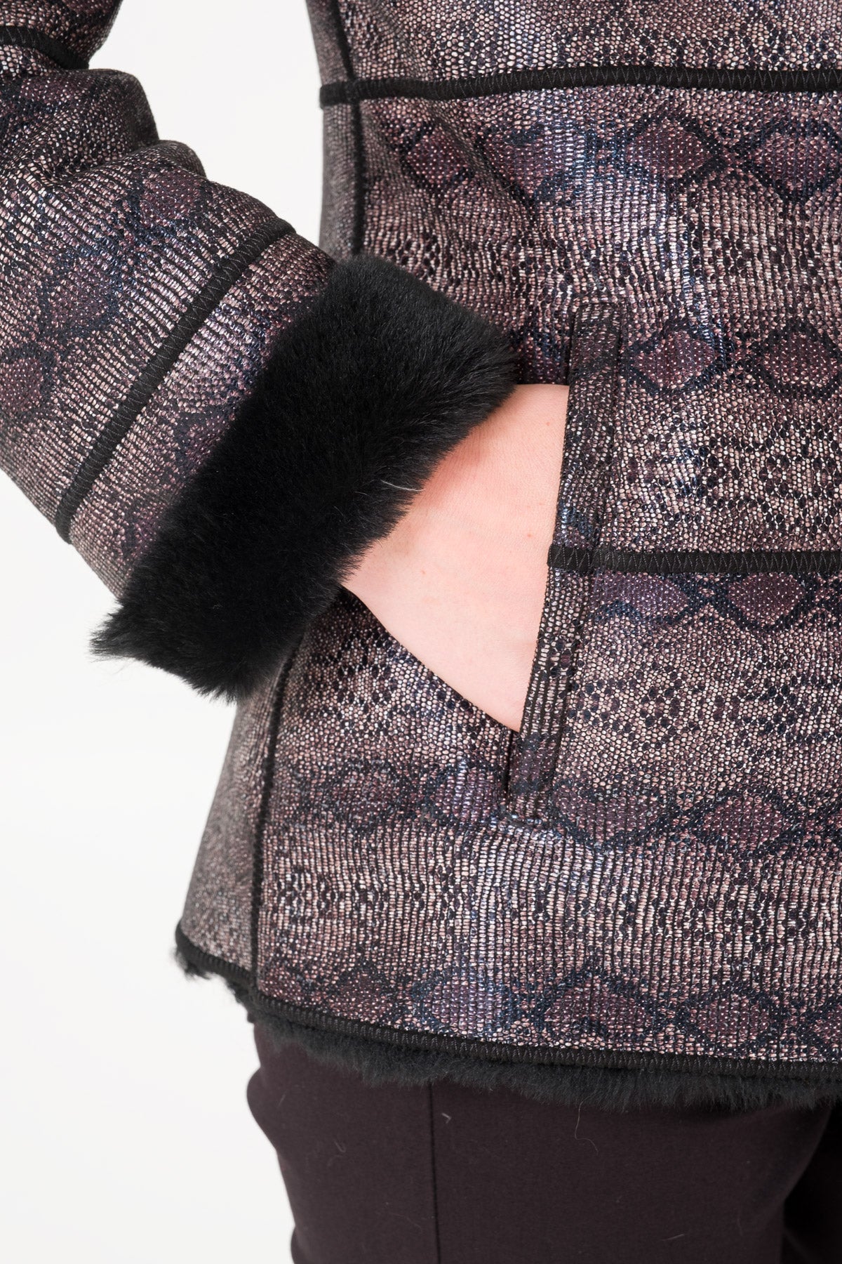 Black Reptile Print Leather Jacket