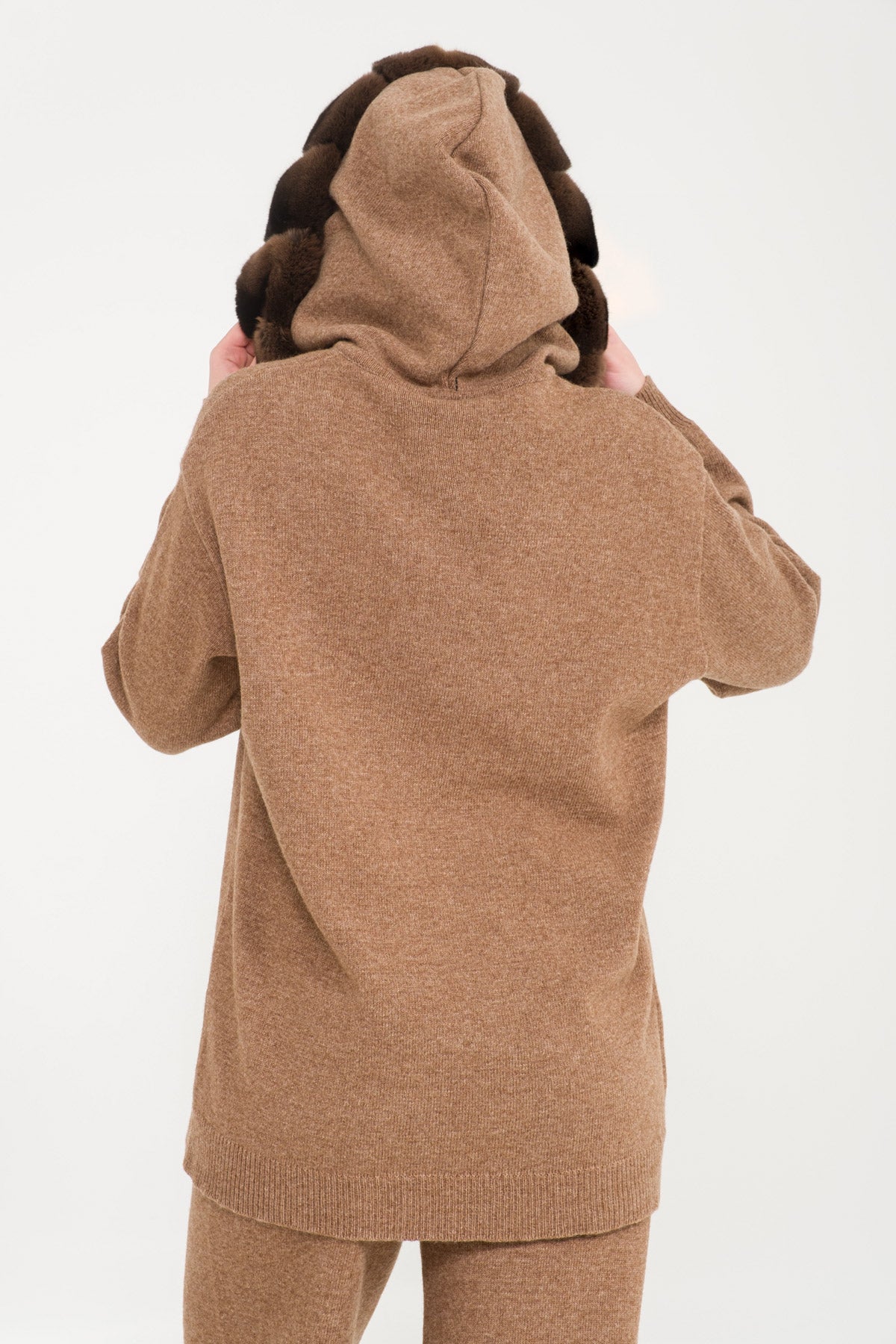 Light Brown Chinchilla Fur Lined Hoodie & Pants Set