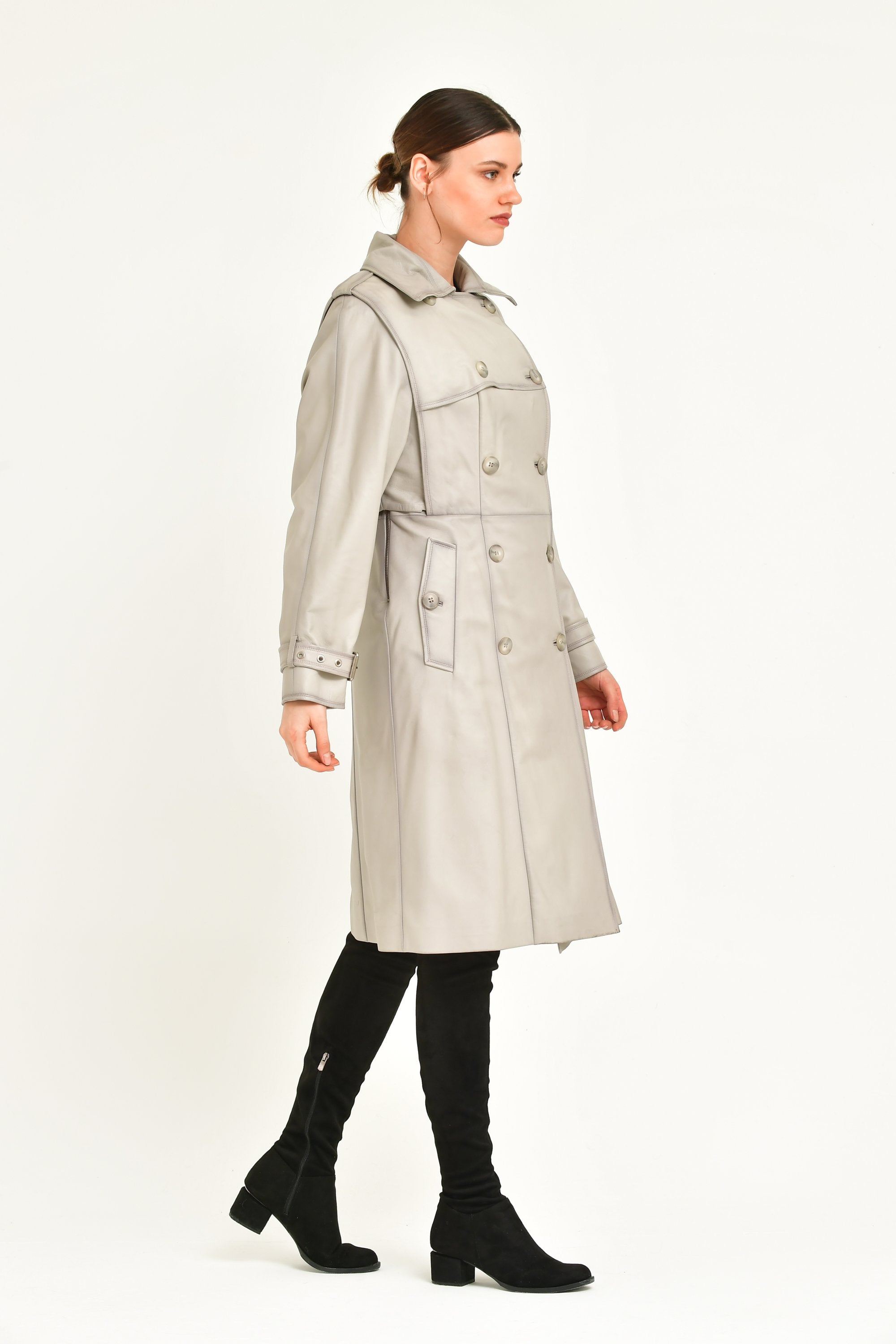 Beige Leather Trenchcoats