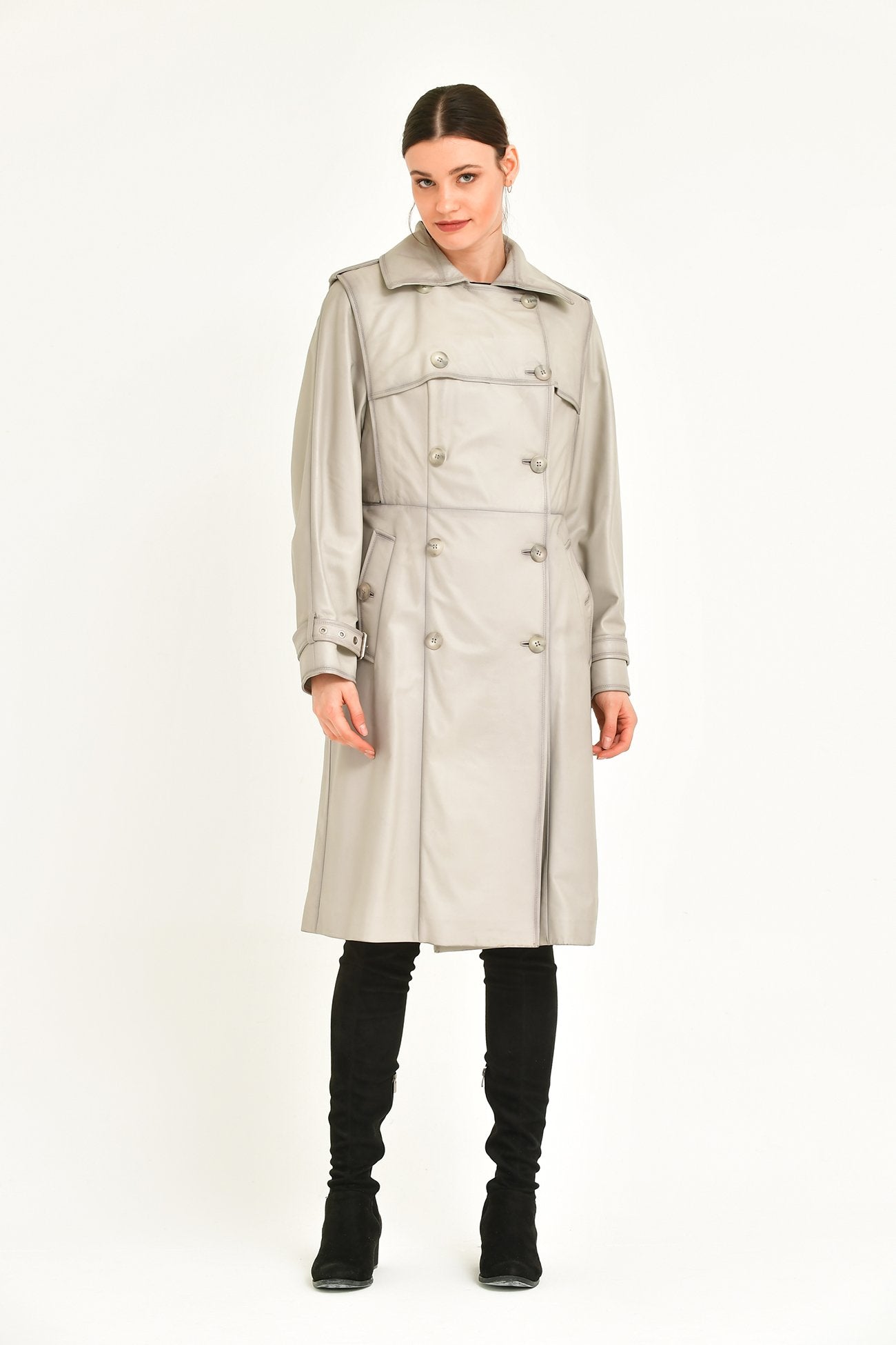 Beige Leather Trenchcoats
