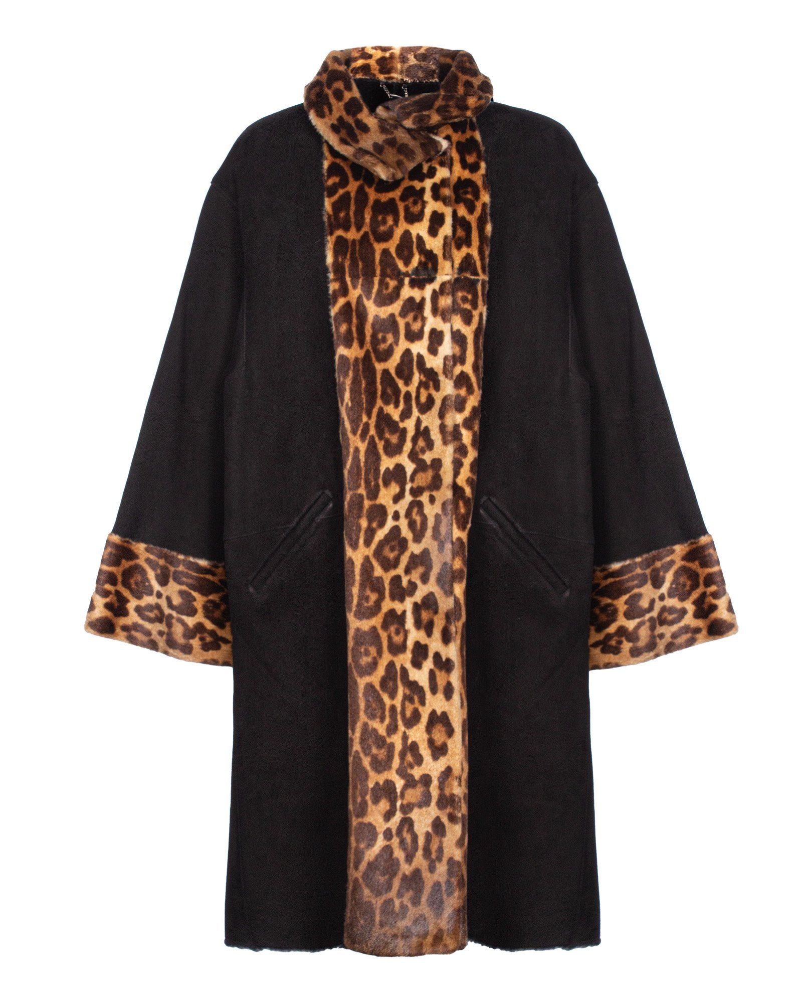 Black Long Leopard Coat